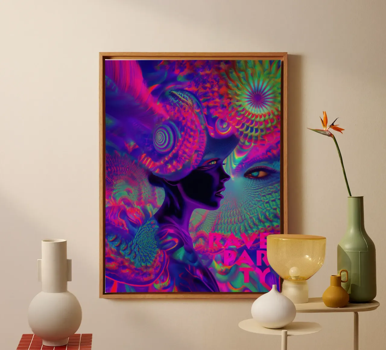 Poster Rave Party | Psichedelico tela con Cornice a cassetta da Autofocus