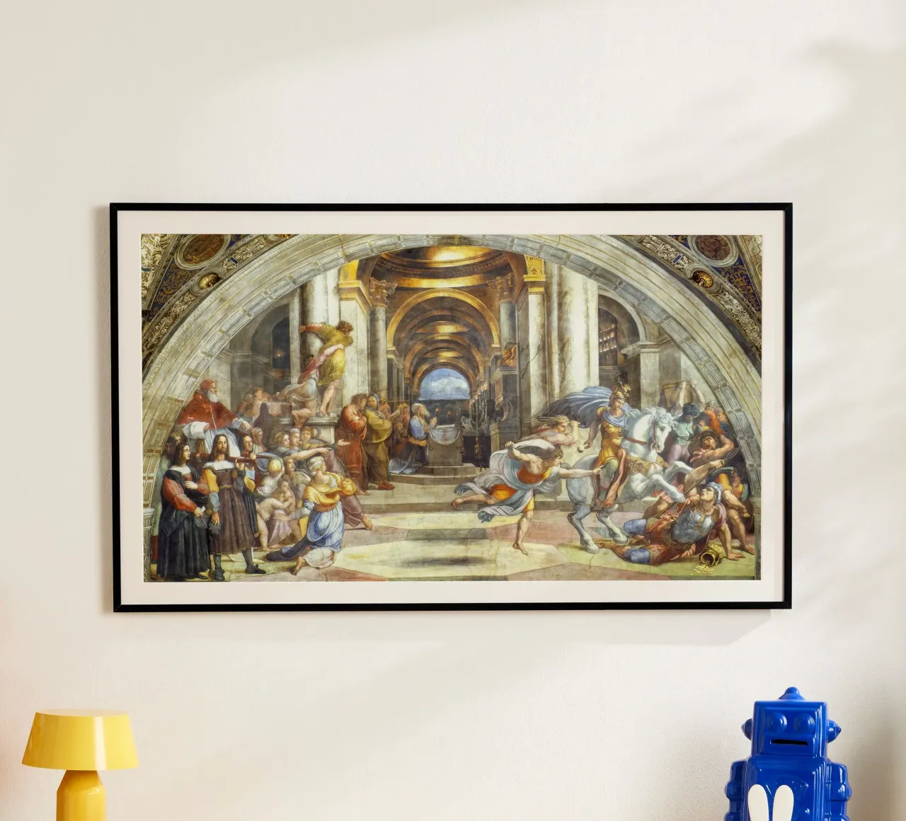 La cacciata di Eliodoro dal tempio di Raffaello poster con telaio in plastica da Venus Art