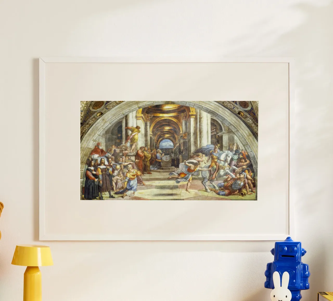 La cacciata di Eliodoro dal tempio di Raffaello poster con telaio in plastica da Venus Art