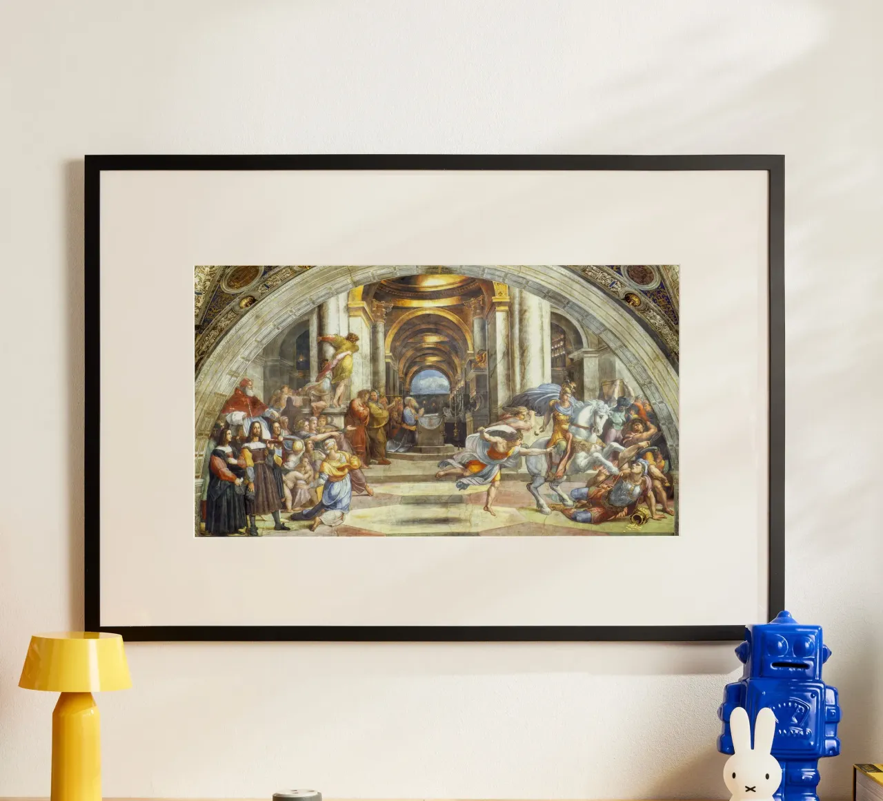 La cacciata di Eliodoro dal tempio di Raffaello poster con telaio in plastica da Venus Art