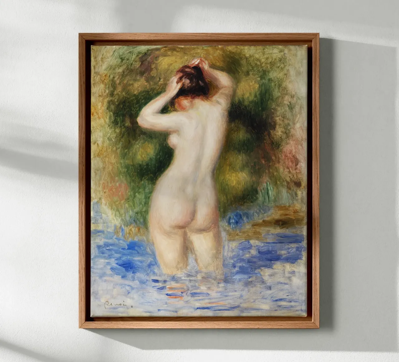 Bather (Baigneuse) (1890) by Pierre-Auguste Renoir tela con Cornice a cassetta da Venus Art
