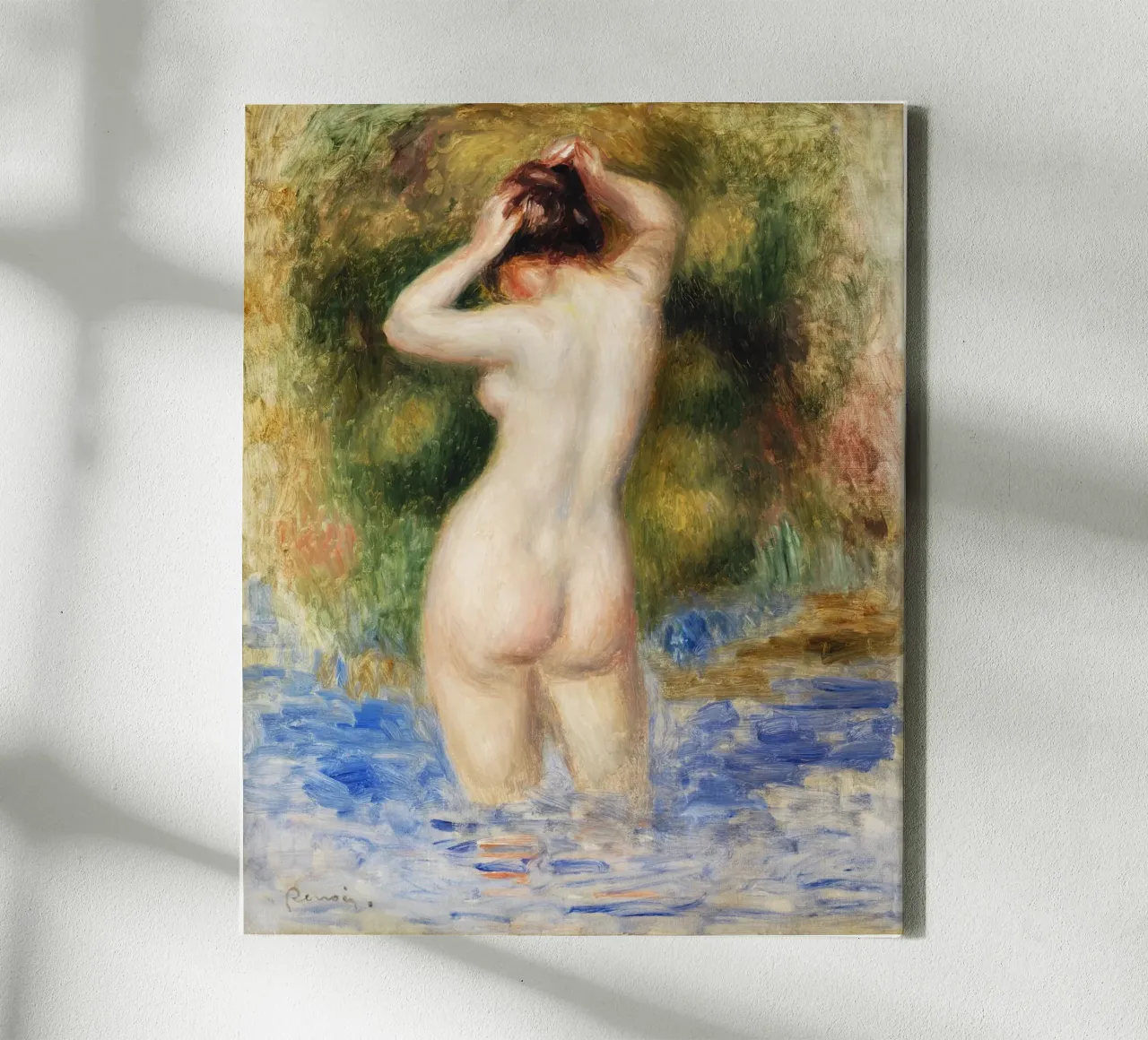 Bather (Baigneuse) (1890) by Pierre-Auguste Renoir tela con Cornice a cassetta da Venus Art