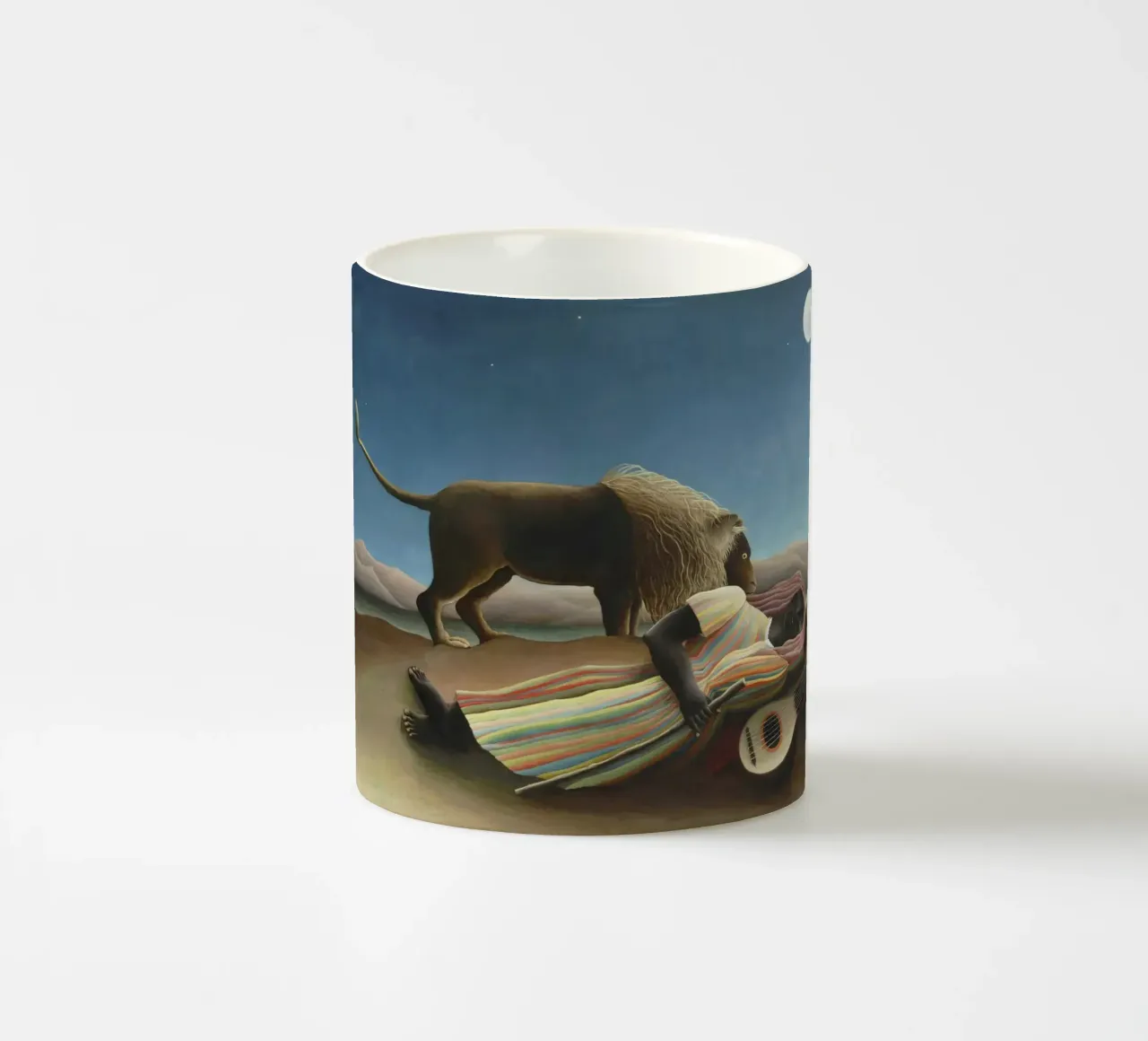 La zingara addormentata di Henri Rousseau (1897) tazza in ceramica da Venus Art