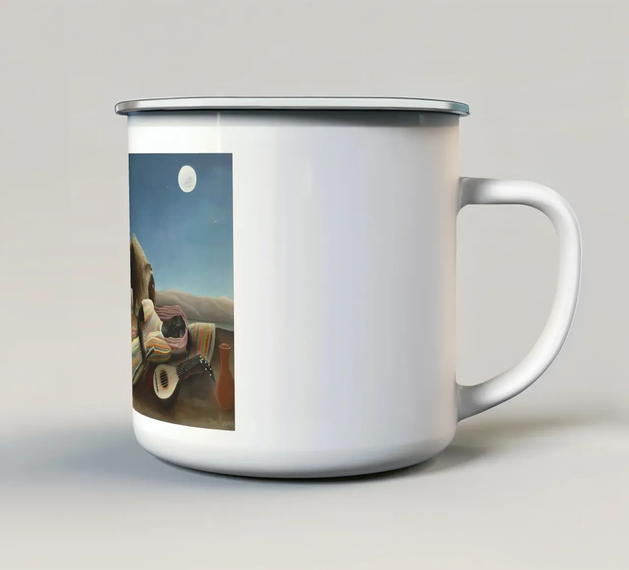 La zingara addormentata di Henri Rousseau (1897) tazza in smalto da Venus Art