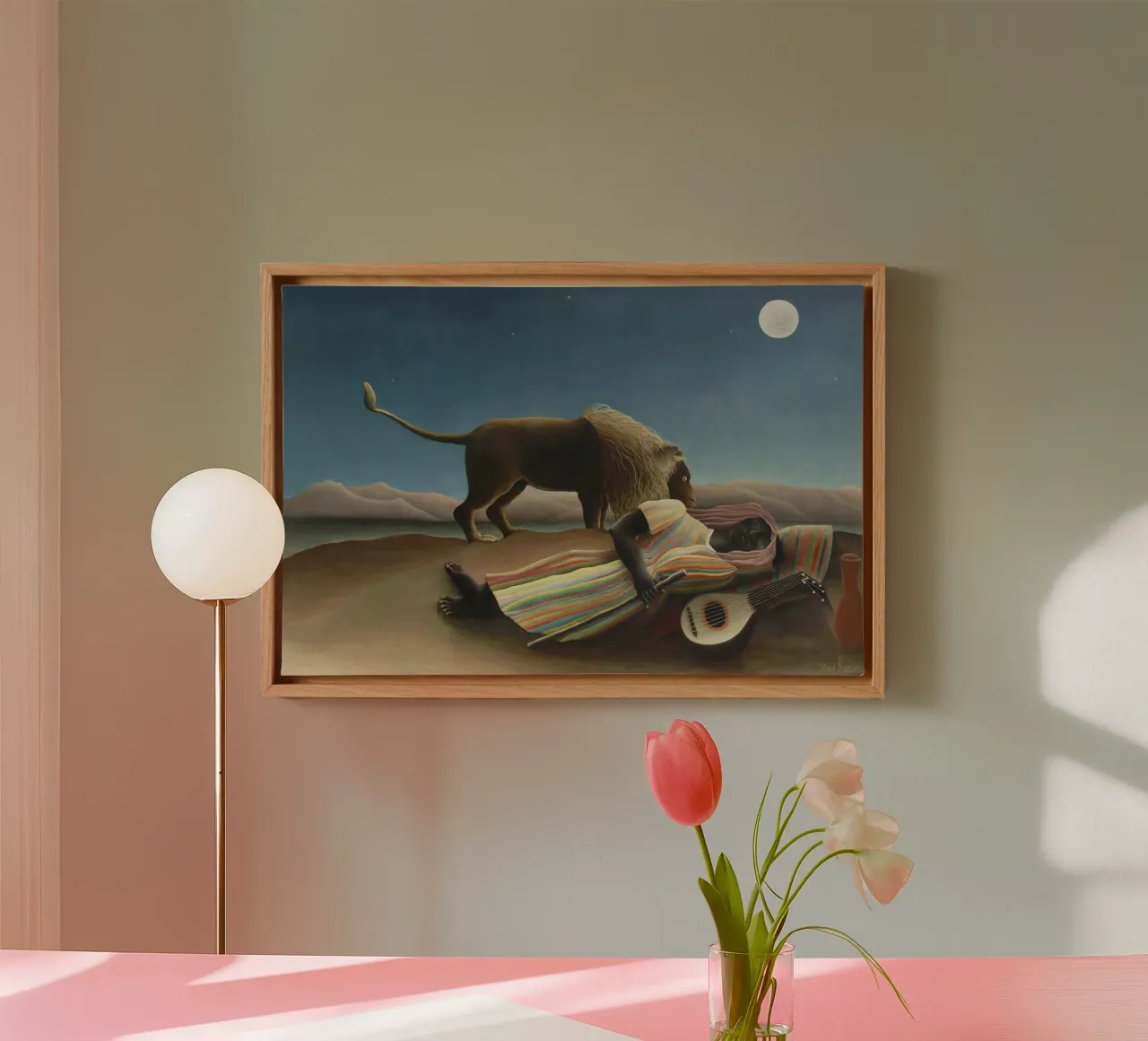 La zingara addormentata di Henri Rousseau (1897) tela con Cornice a cassetta da Venus Art