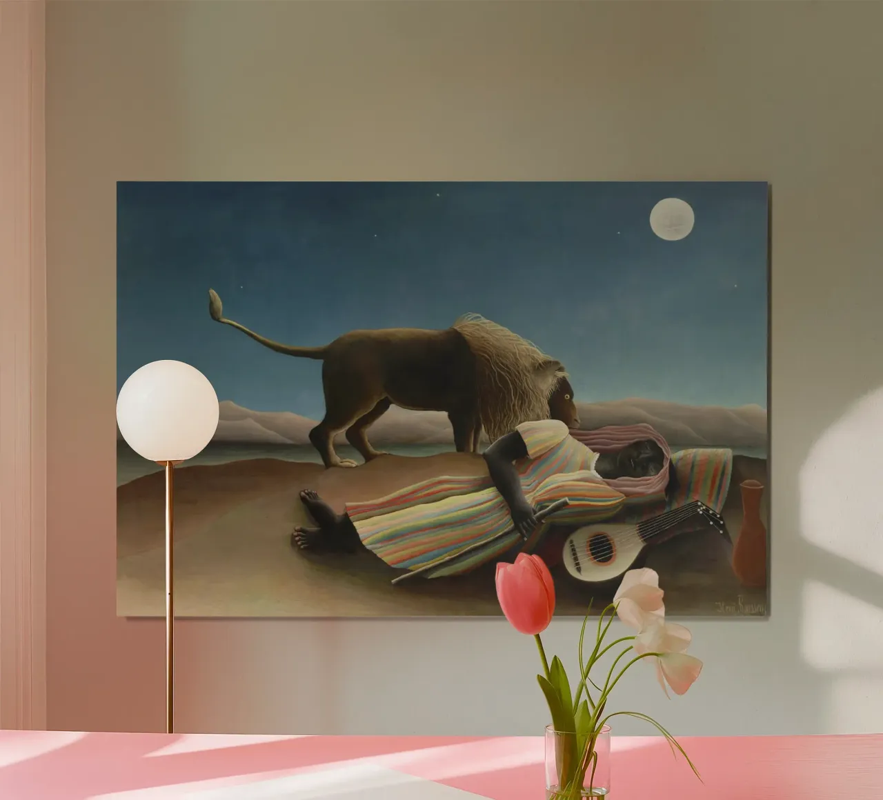 La zingara addormentata di Henri Rousseau (1897) poster con telaio in legno da Venus Art