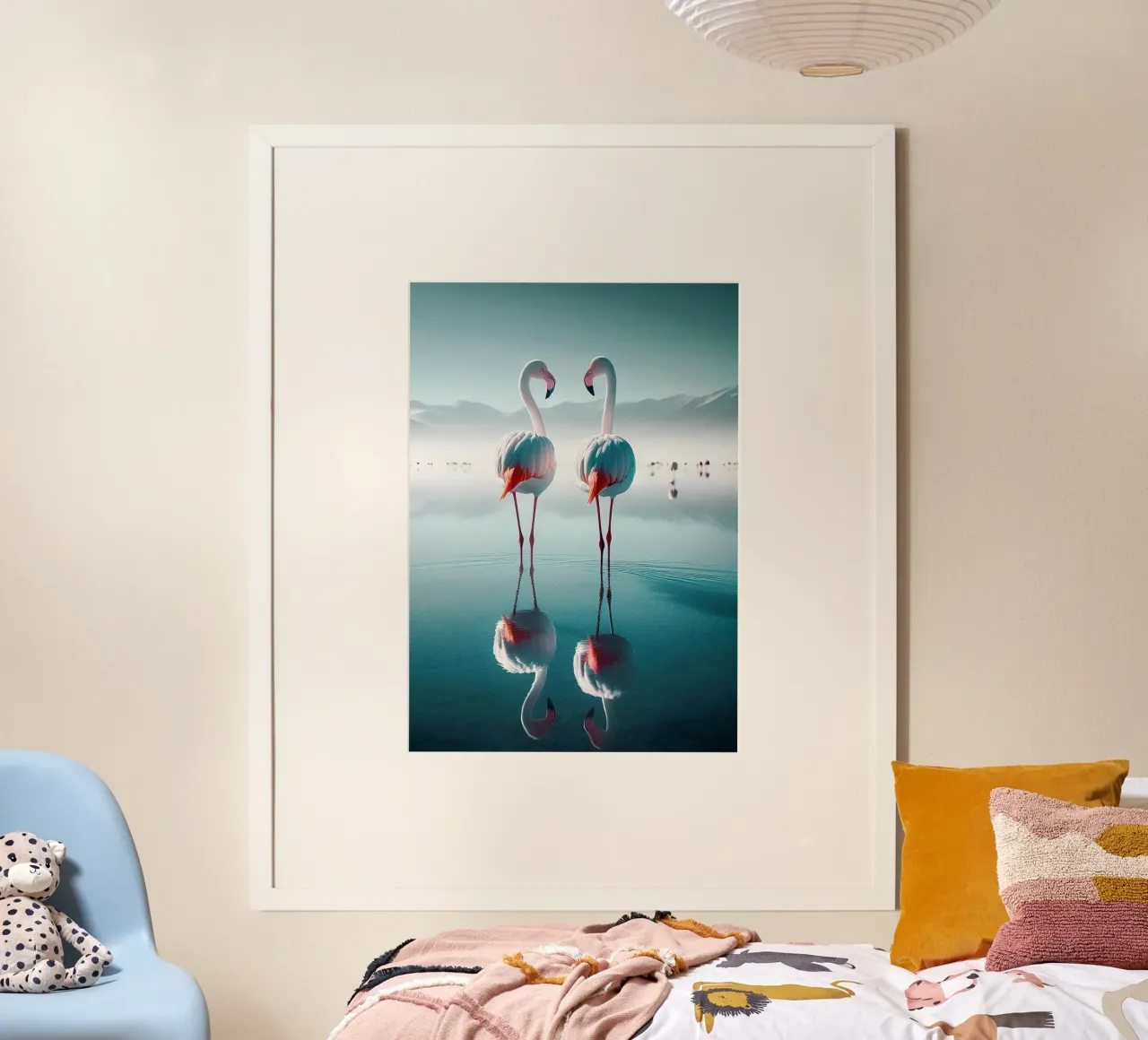 Due fenicotteri poster con telaio in plastica da Digital Naive