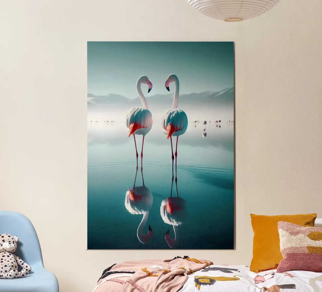 Due fenicotteri poster con telaio in plastica da Digital Naive