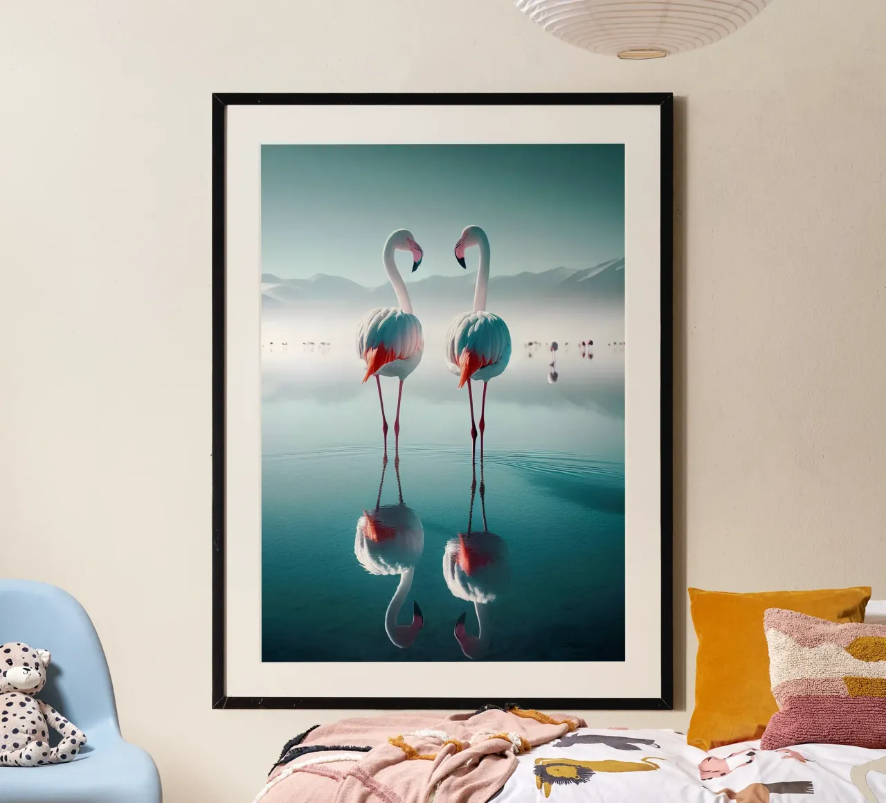 Due fenicotteri poster con telaio in plastica da Digital Naive