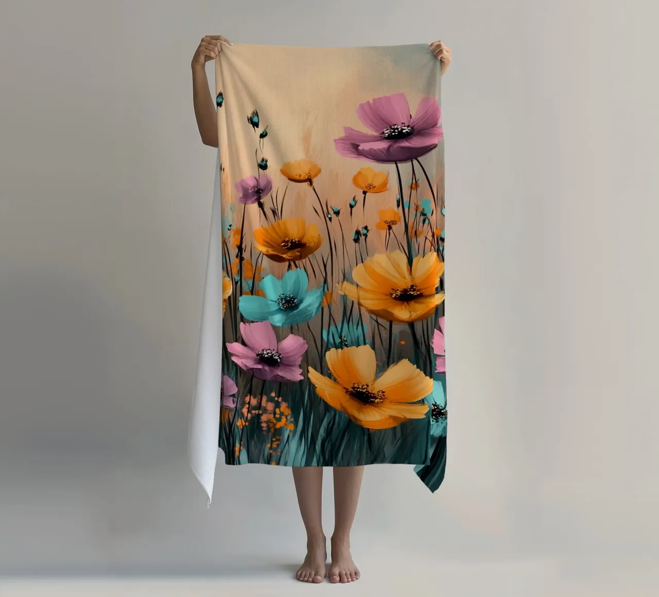 Flowers Meadow E beach towel by Mateo