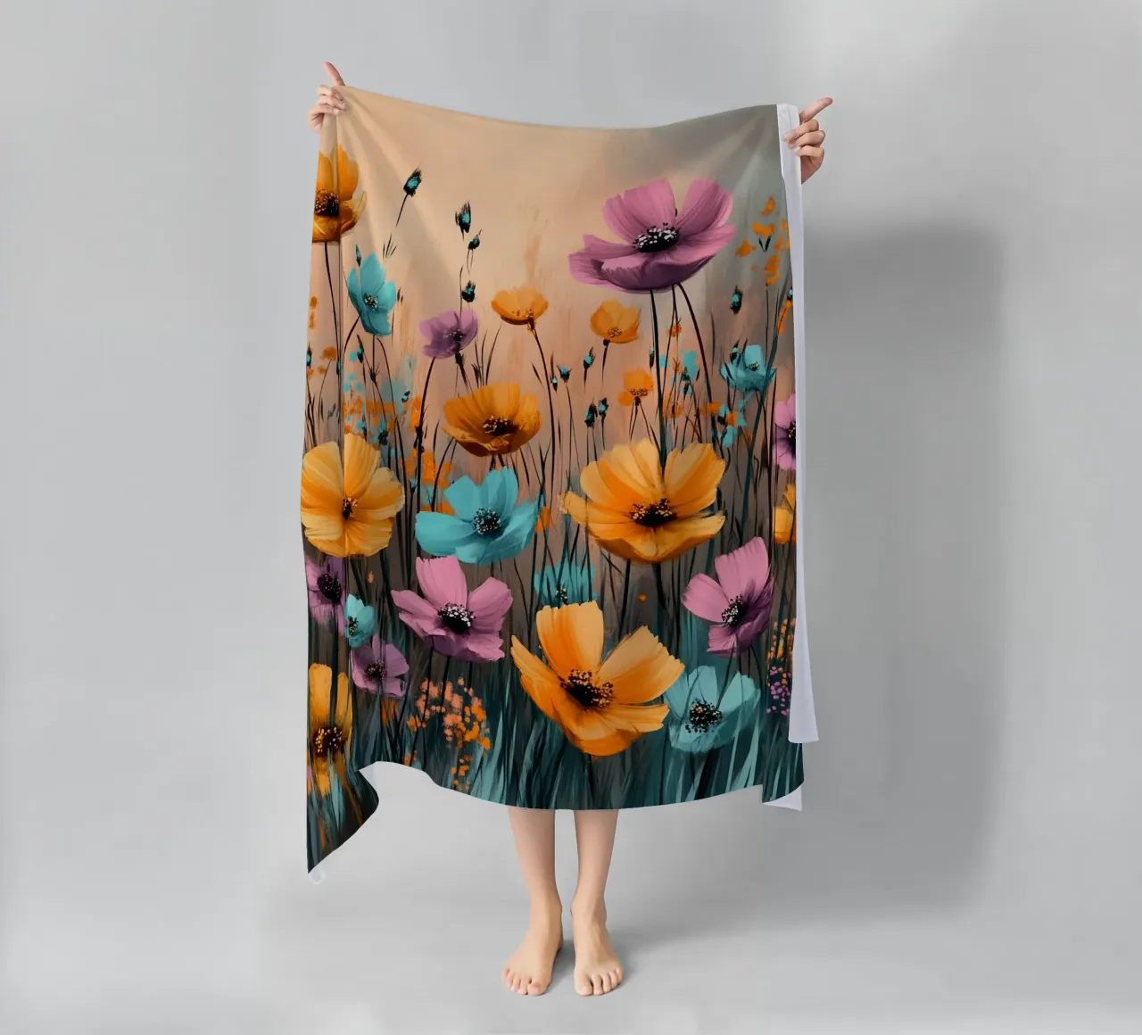Flowers Meadow E beach towel by Mateo