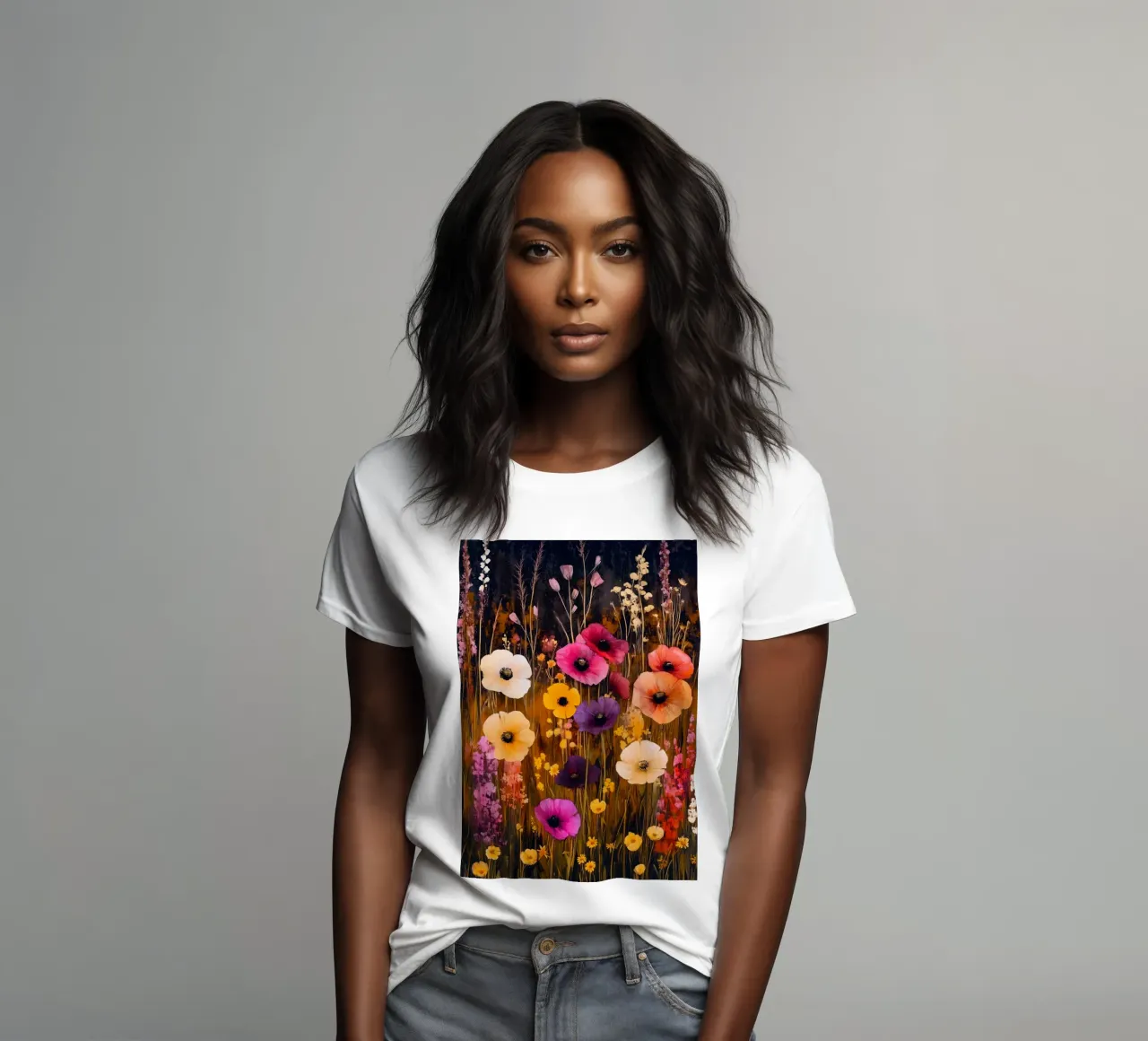 Meadow full of flowers women's fitted t-shirt by Justyna Jaszke JBJart