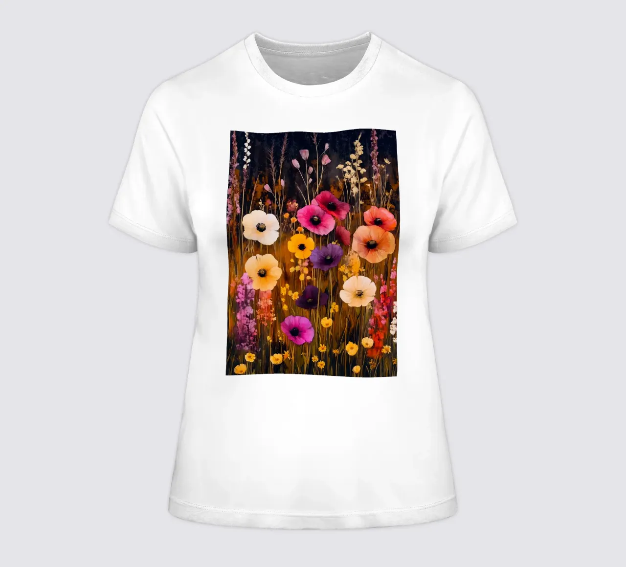 Meadow full of flowers women's fitted t-shirt by Justyna Jaszke JBJart