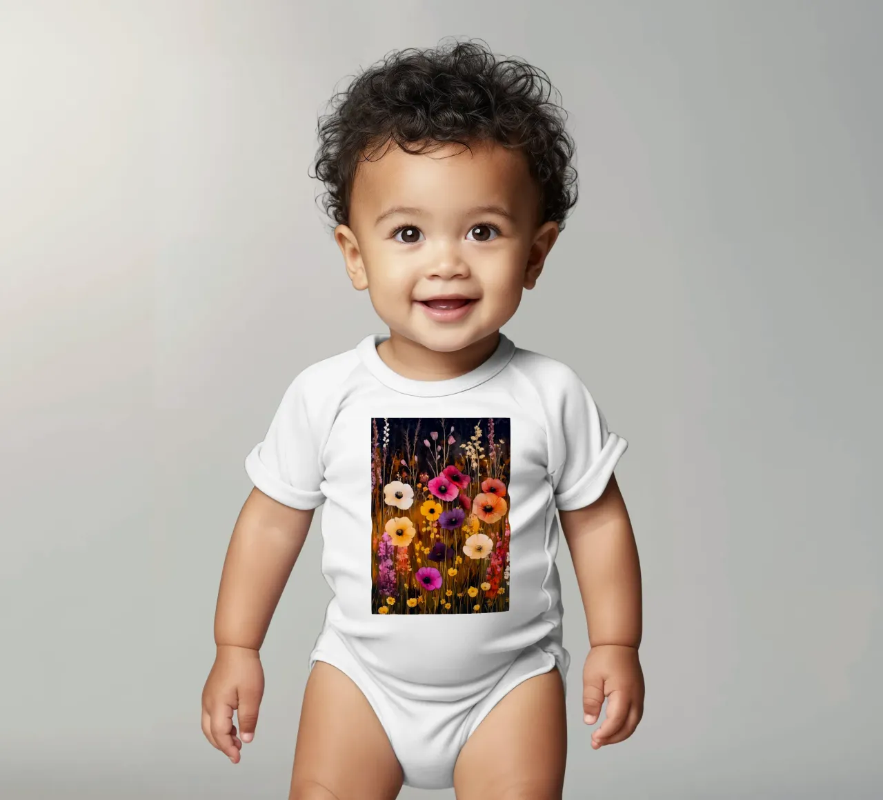 Meadow full of flowers short-sleeve baby romper by Justyna Jaszke JBJart