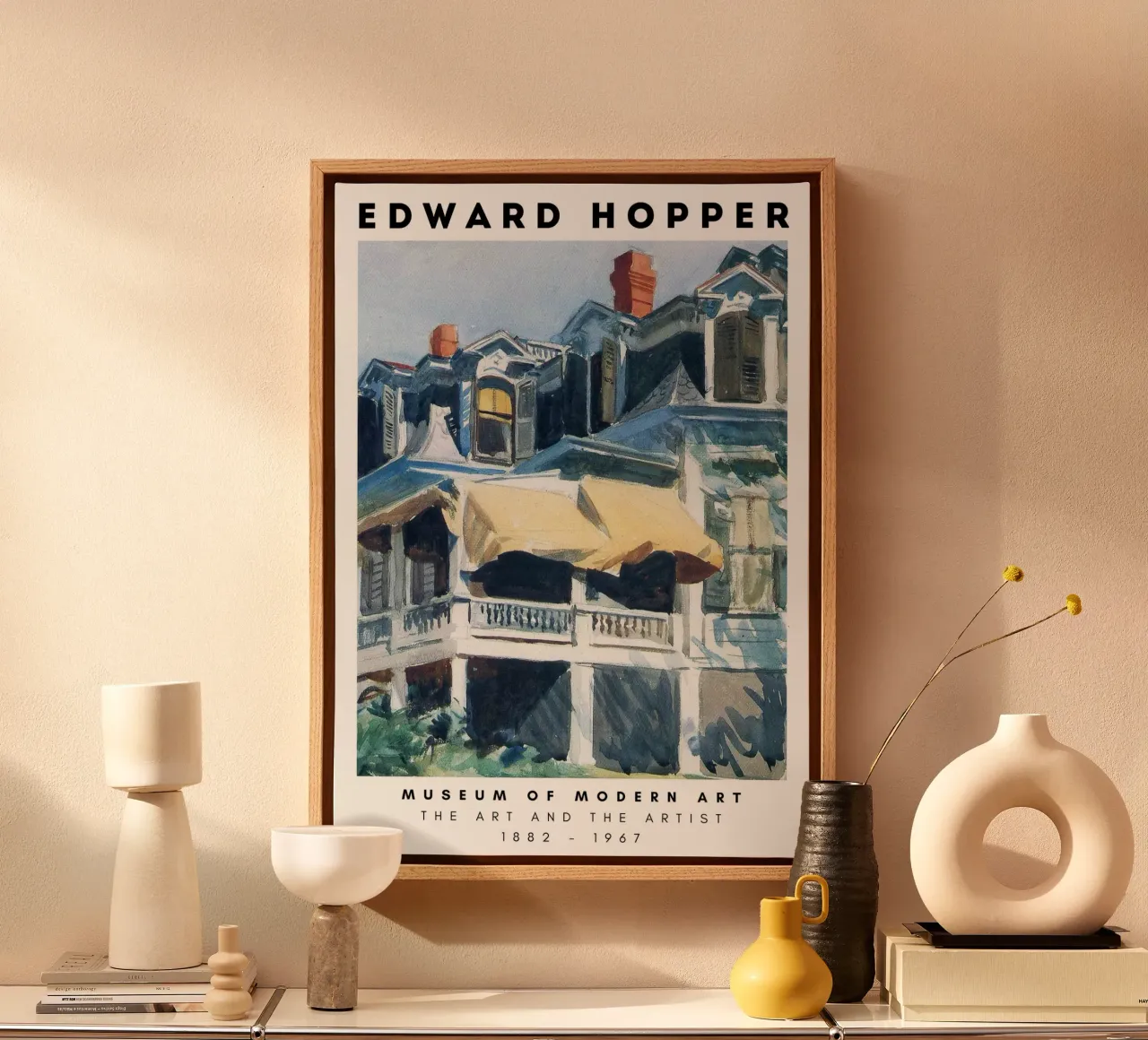 Edward Hopper Architectuur Stadslandschap Print canvas met Baklijst van NorwesClub