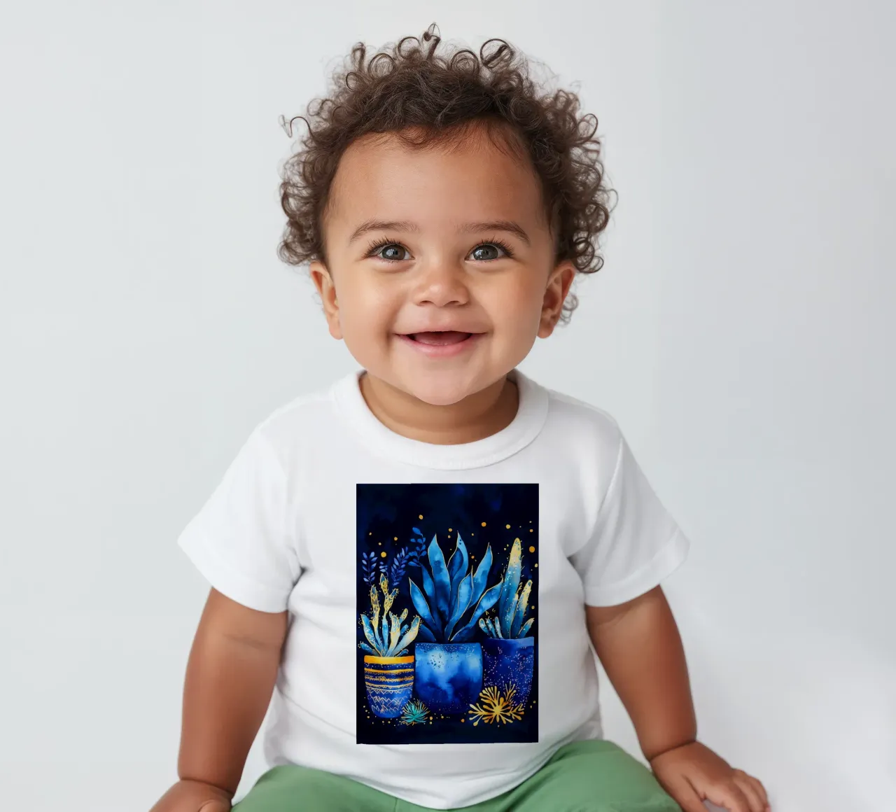 Piante in vaso blu maglietta neonato da Justyna Jaszke JBJart