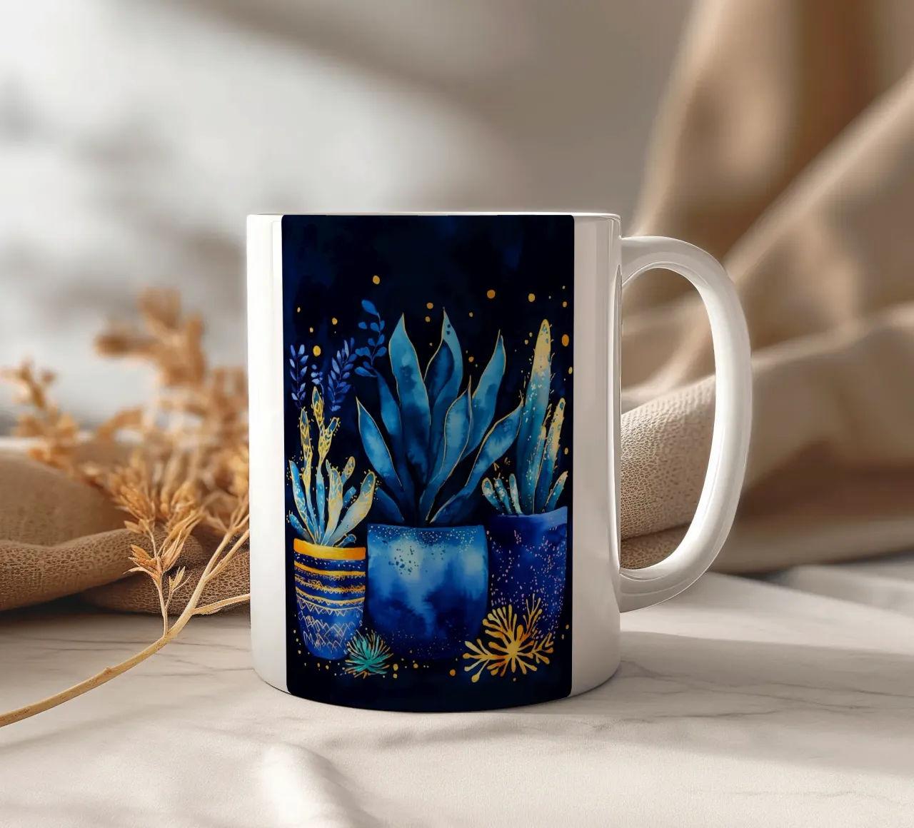 Piante in vaso blu tazza in ceramica da Justyna Jaszke JBJart