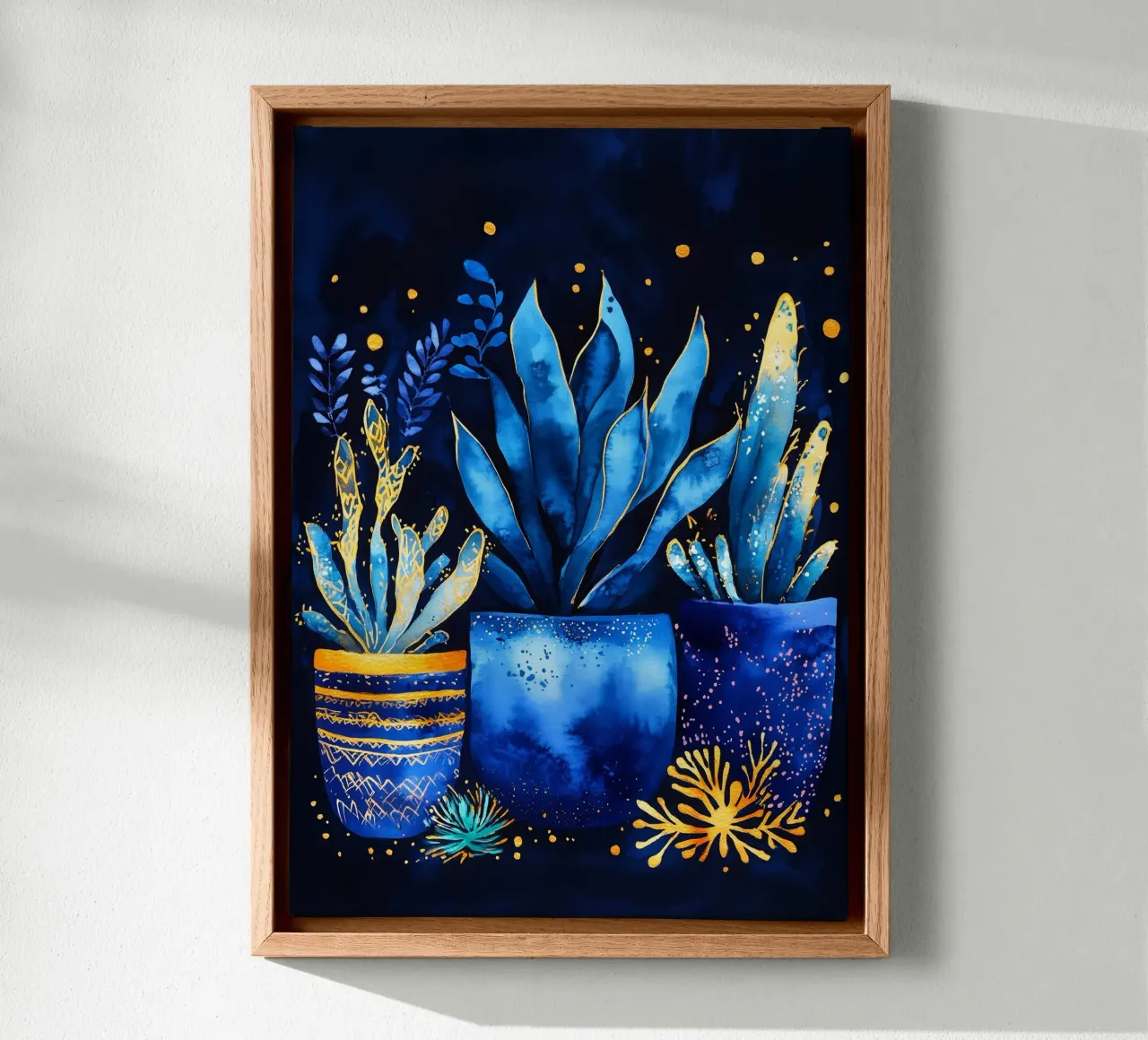 Piante in vaso blu tela con Cornice a cassetta da Justyna Jaszke JBJart