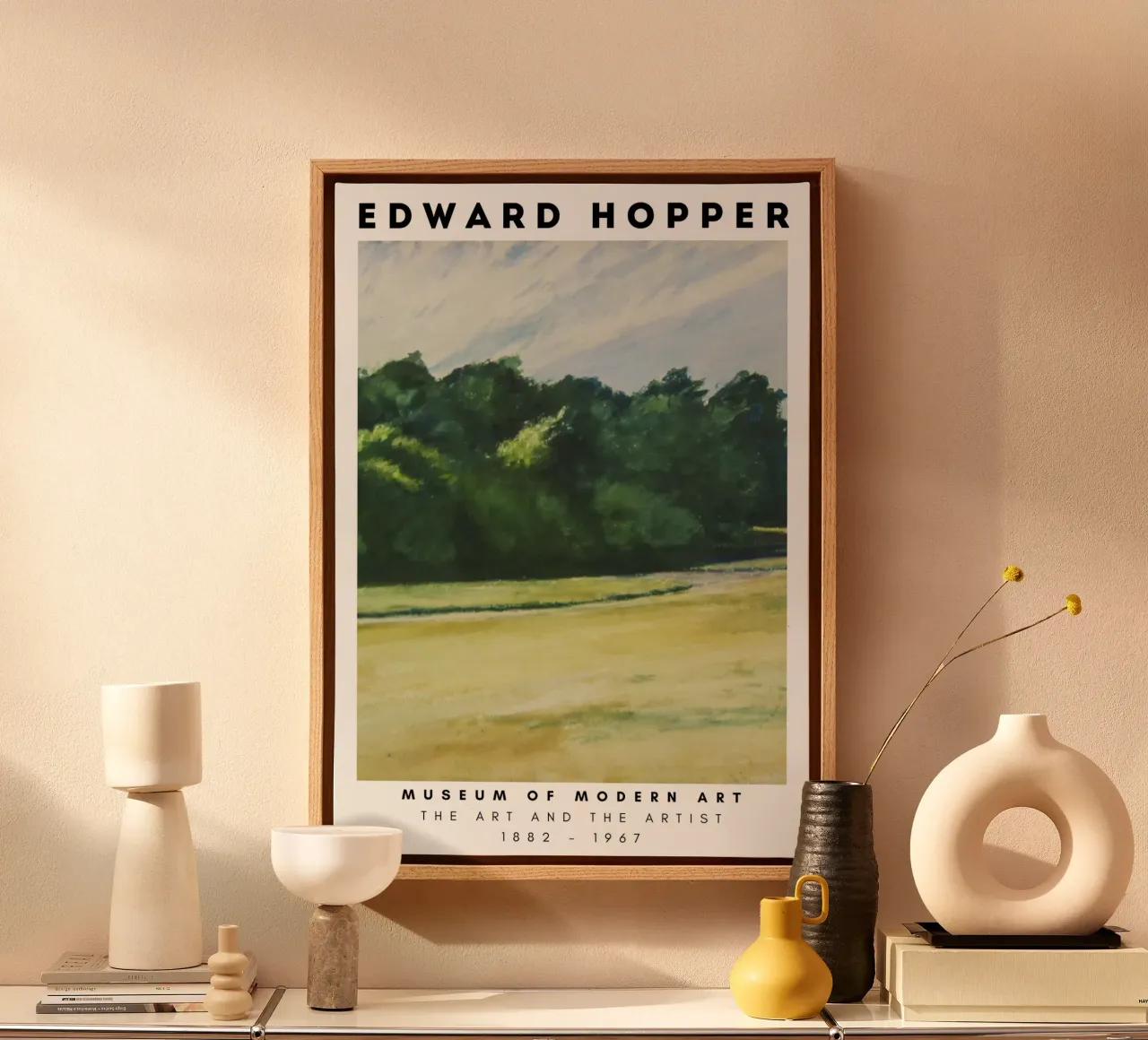 Edward Hopper Bomenmassa - Amerikaanse realistische print canvas met Baklijst van NorwesClub