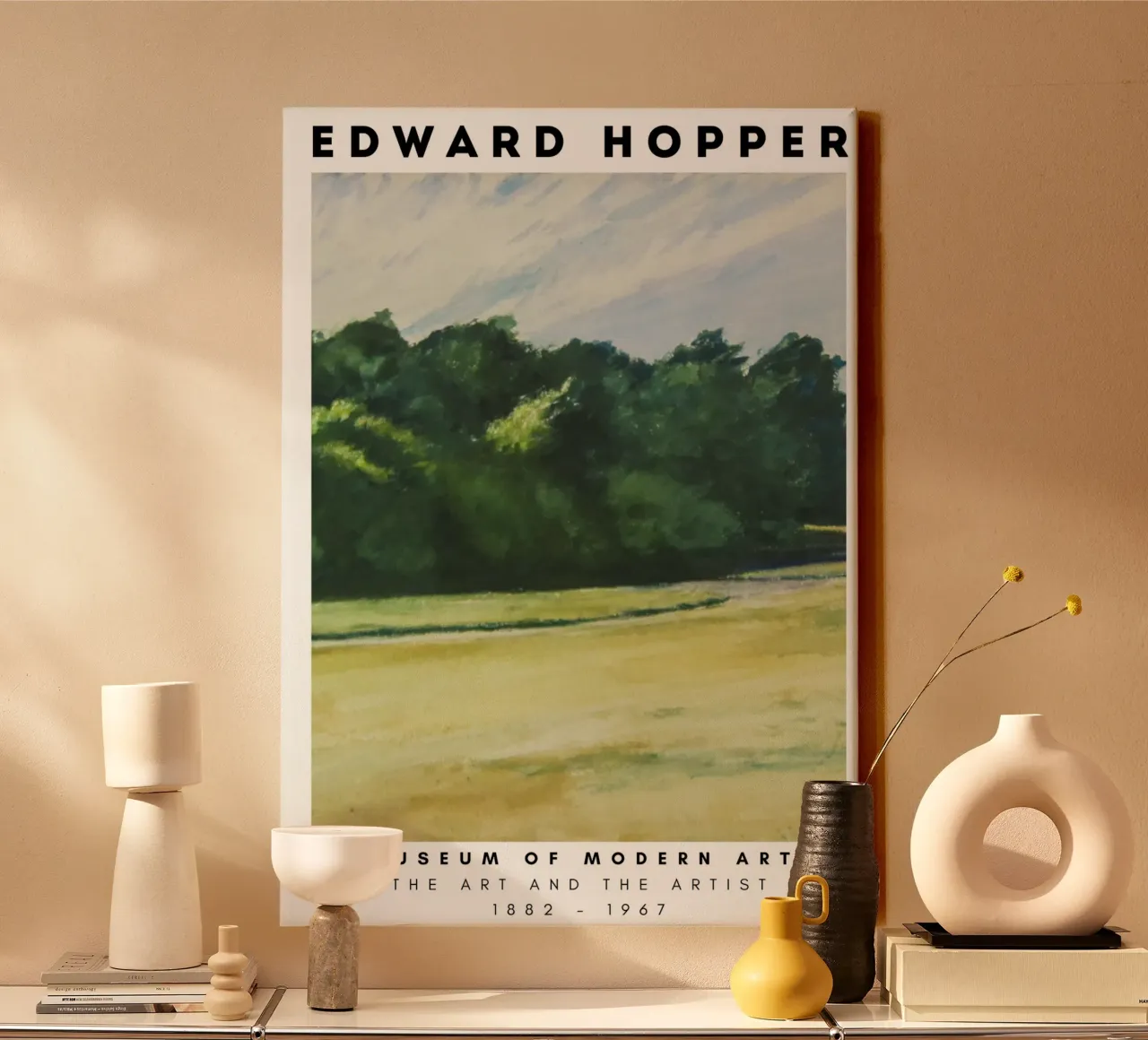 Edward Hopper Bomenmassa - Amerikaanse realistische print canvas met Baklijst van NorwesClub