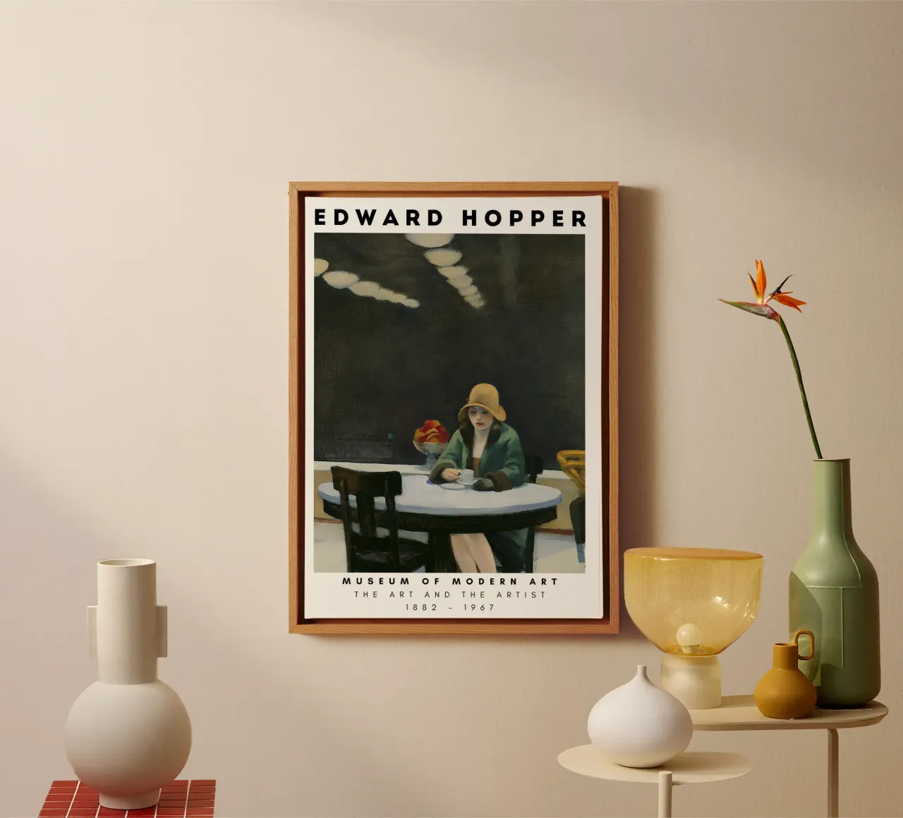 Edward Hopper Automat - Amerikaans realisme Stedelijke kunst canvas met Baklijst van NorwesClub