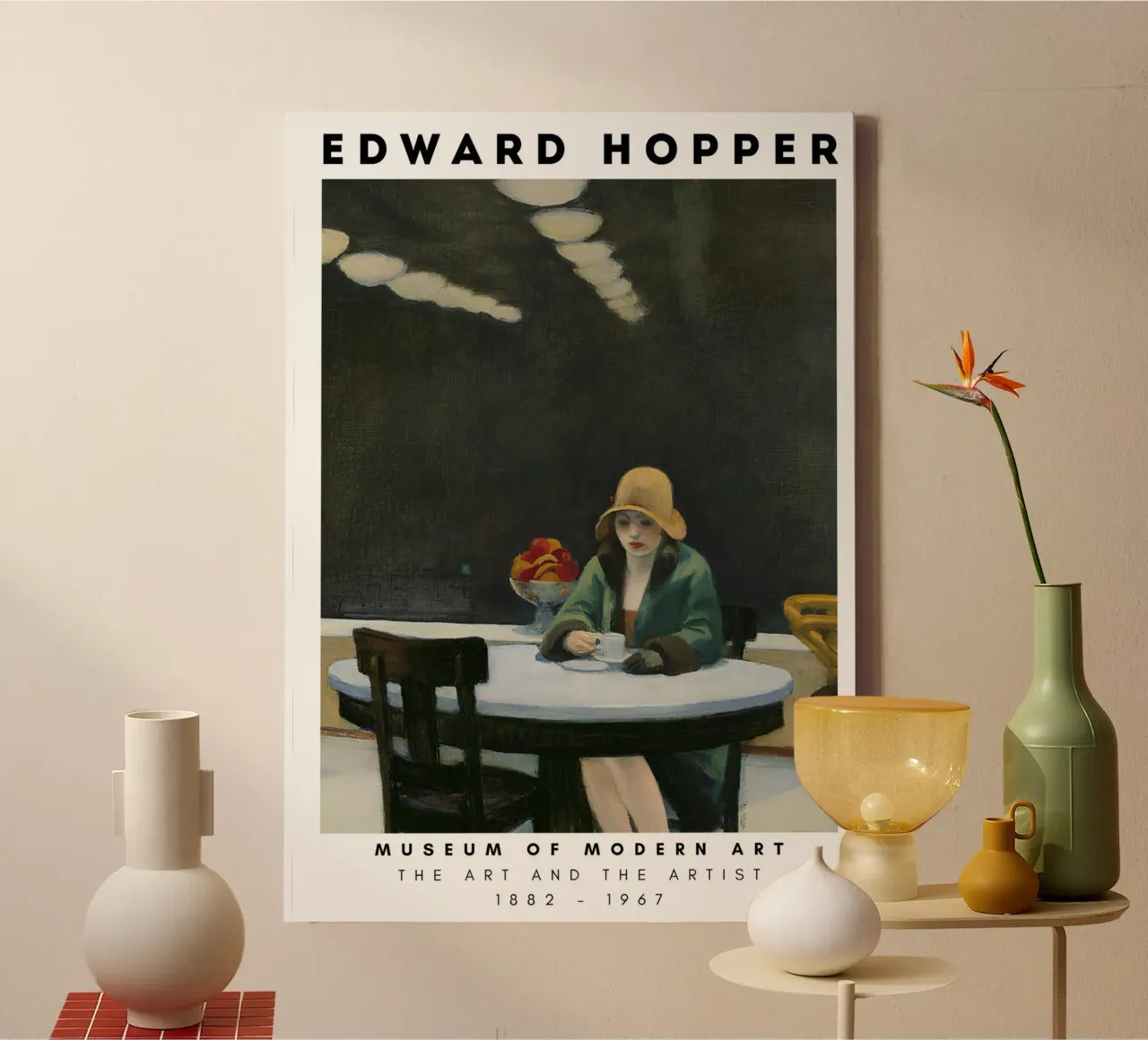 Edward Hopper Automat - Amerikaans realisme Stedelijke kunst canvas met Baklijst van NorwesClub