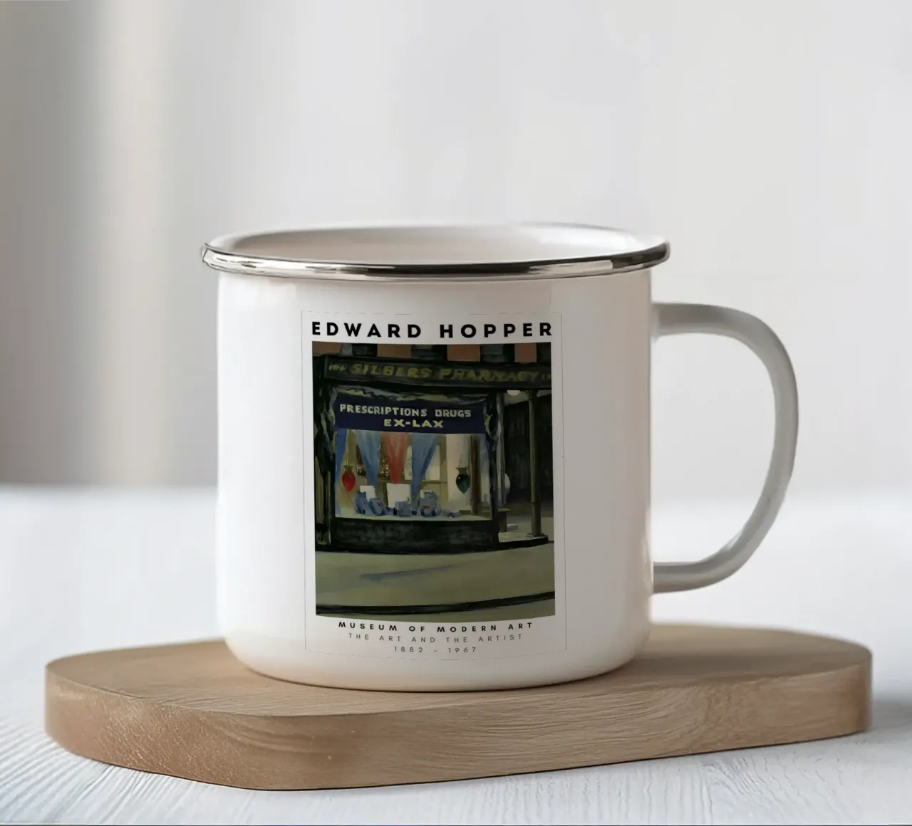 Edward Hopper Drug Store - Amerikaans realisme emaille mok van NorwesClub