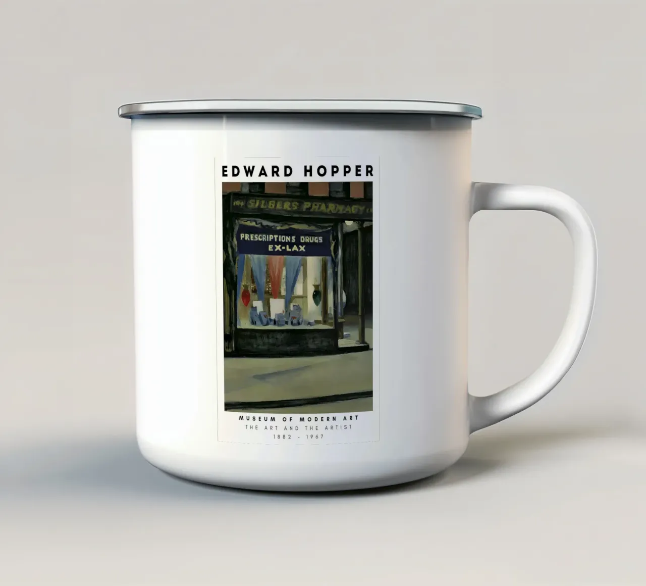 Edward Hopper Drug Store - Amerikaans realisme emaille mok van NorwesClub