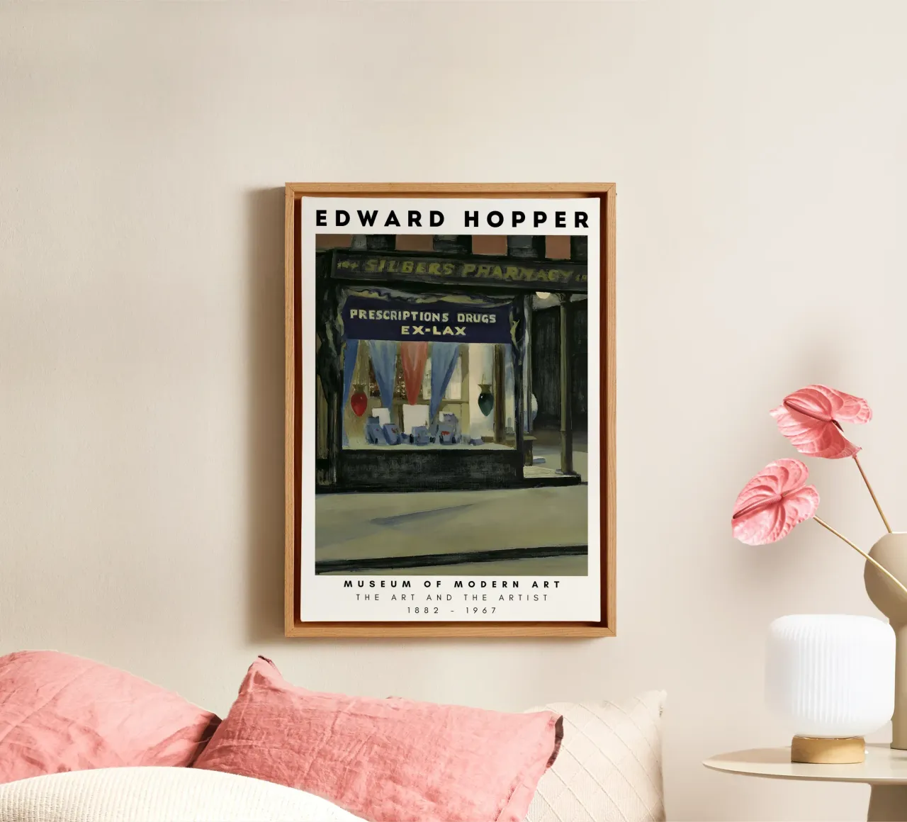 Edward Hopper Drug Store - Amerikaans realisme canvas met Baklijst van NorwesClub