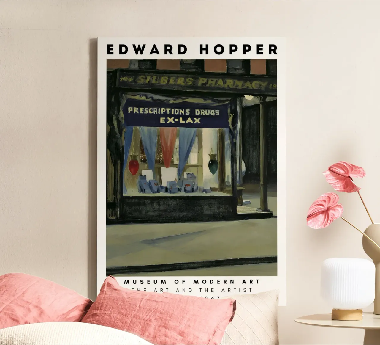 Edward Hopper Drug Store - Amerikaans realisme canvas met Baklijst van NorwesClub