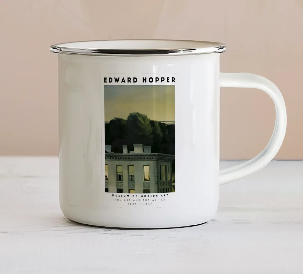 Edward Hopper Huis bij Schemering - Amerikaanse Realisme Print emaille mok van NorwesClub