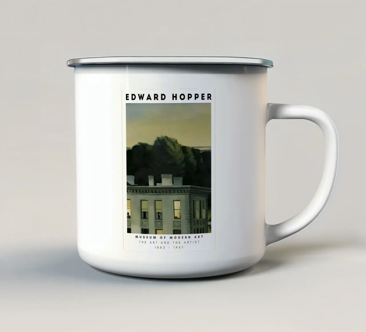 Edward Hopper Huis bij Schemering - Amerikaanse Realisme Print emaille mok van NorwesClub