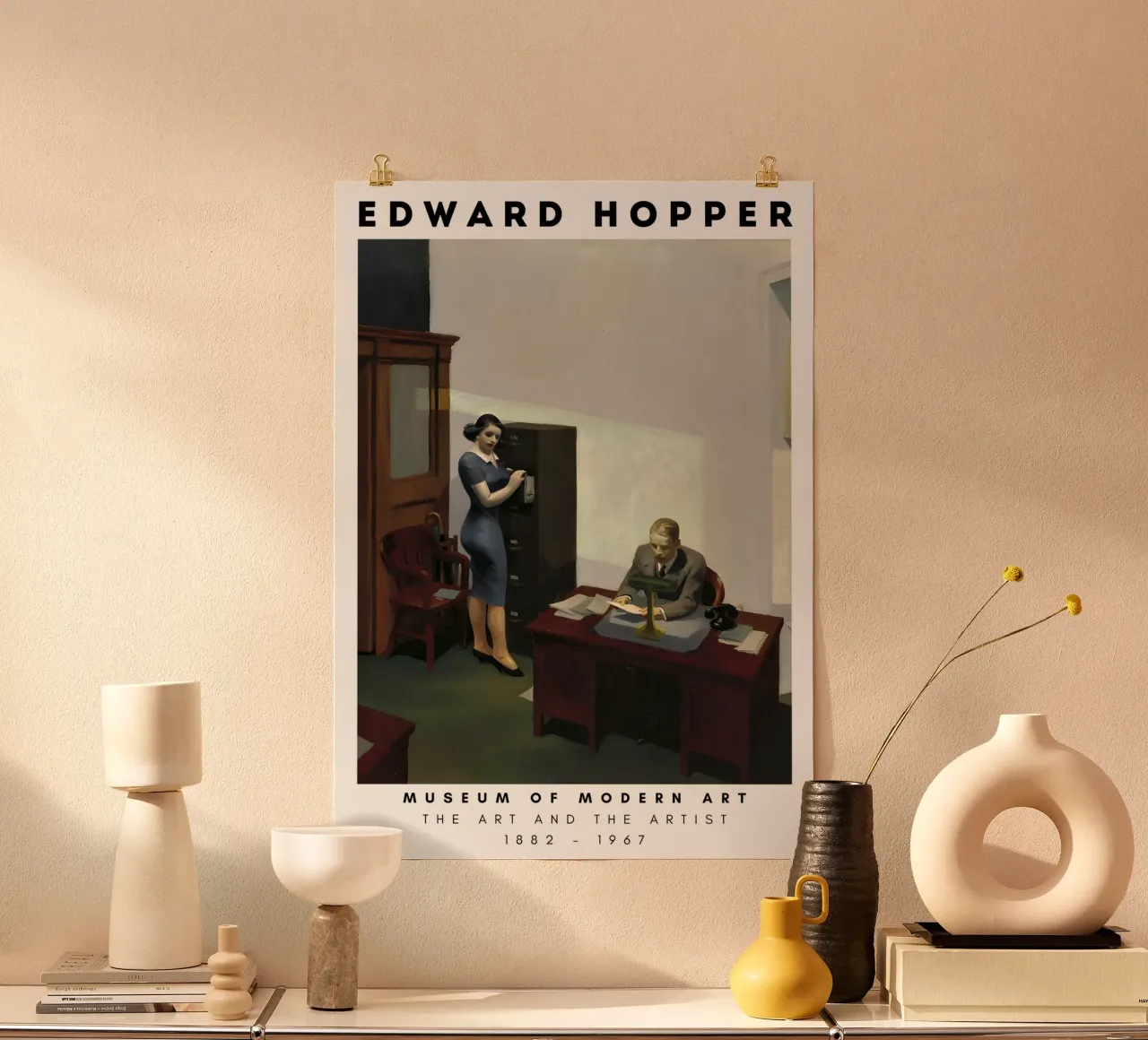 Edward Hopper Ufficio di notte - Arte del realismo americano poster con telaio in legno da NorwesClub