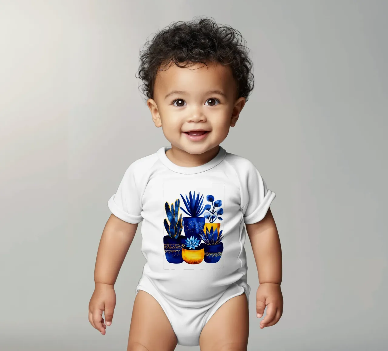 Piante in vaso blu body neonato maniche corte da Justyna Jaszke JBJart