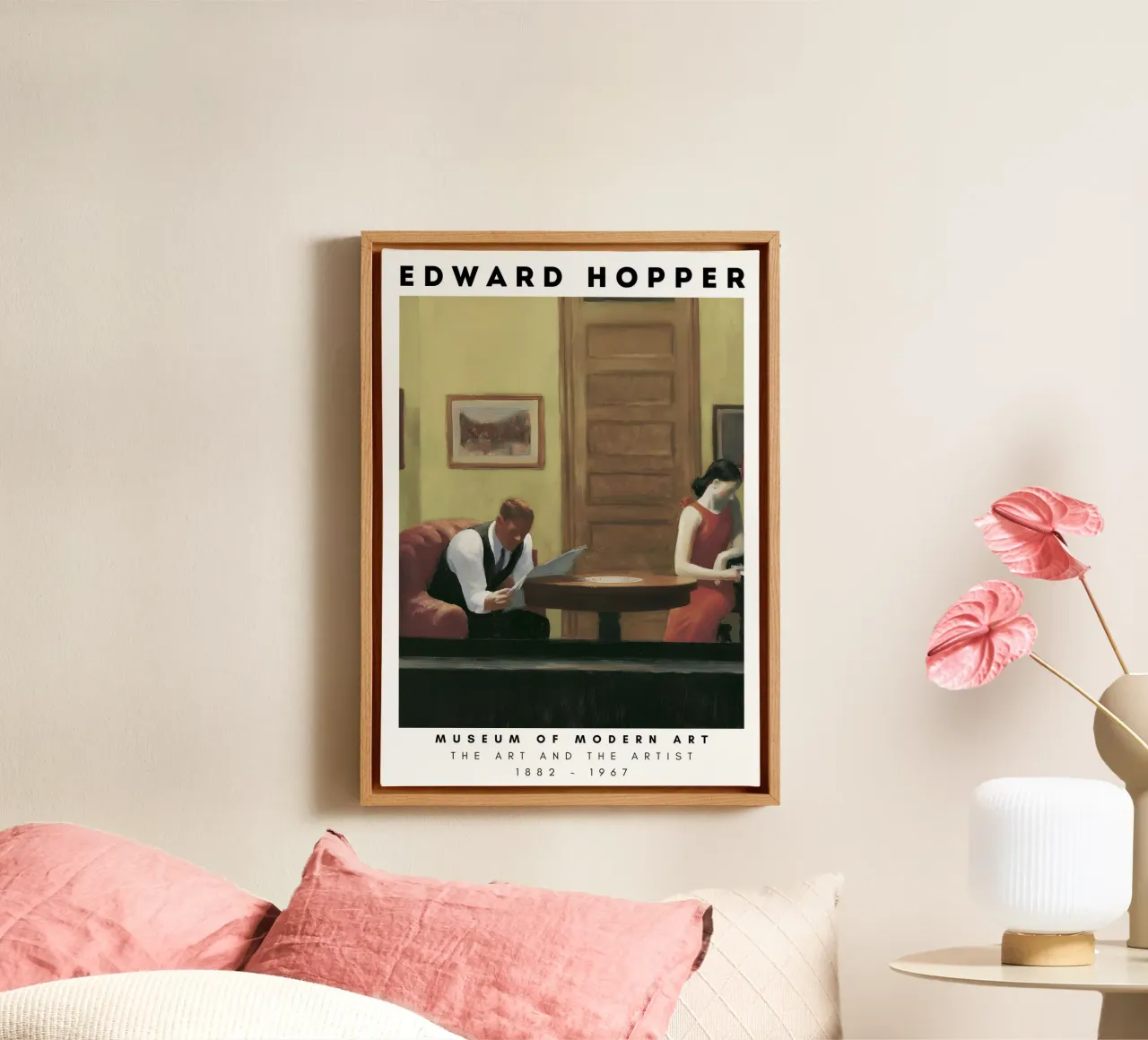 Edward Hopper Hotel Lobby - Amerikaans realisme Print canvas met Baklijst van NorwesClub