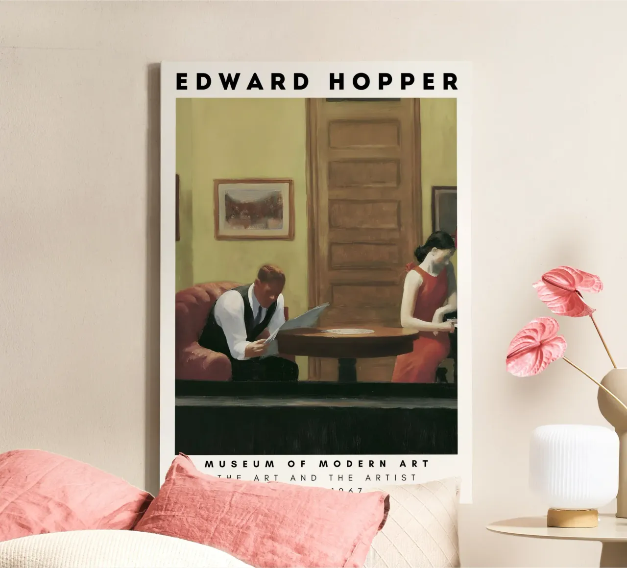 Edward Hopper Hotel Lobby - Amerikaans realisme Print canvas met Baklijst van NorwesClub