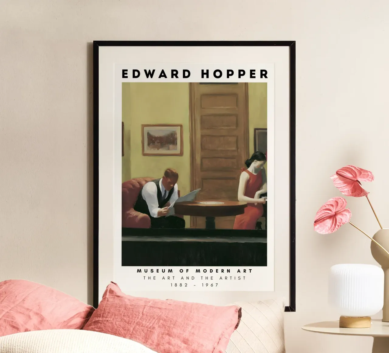 Edward Hopper Hotel Lobby - Amerikaans realisme Print poster met kunststof frame van NorwesClub