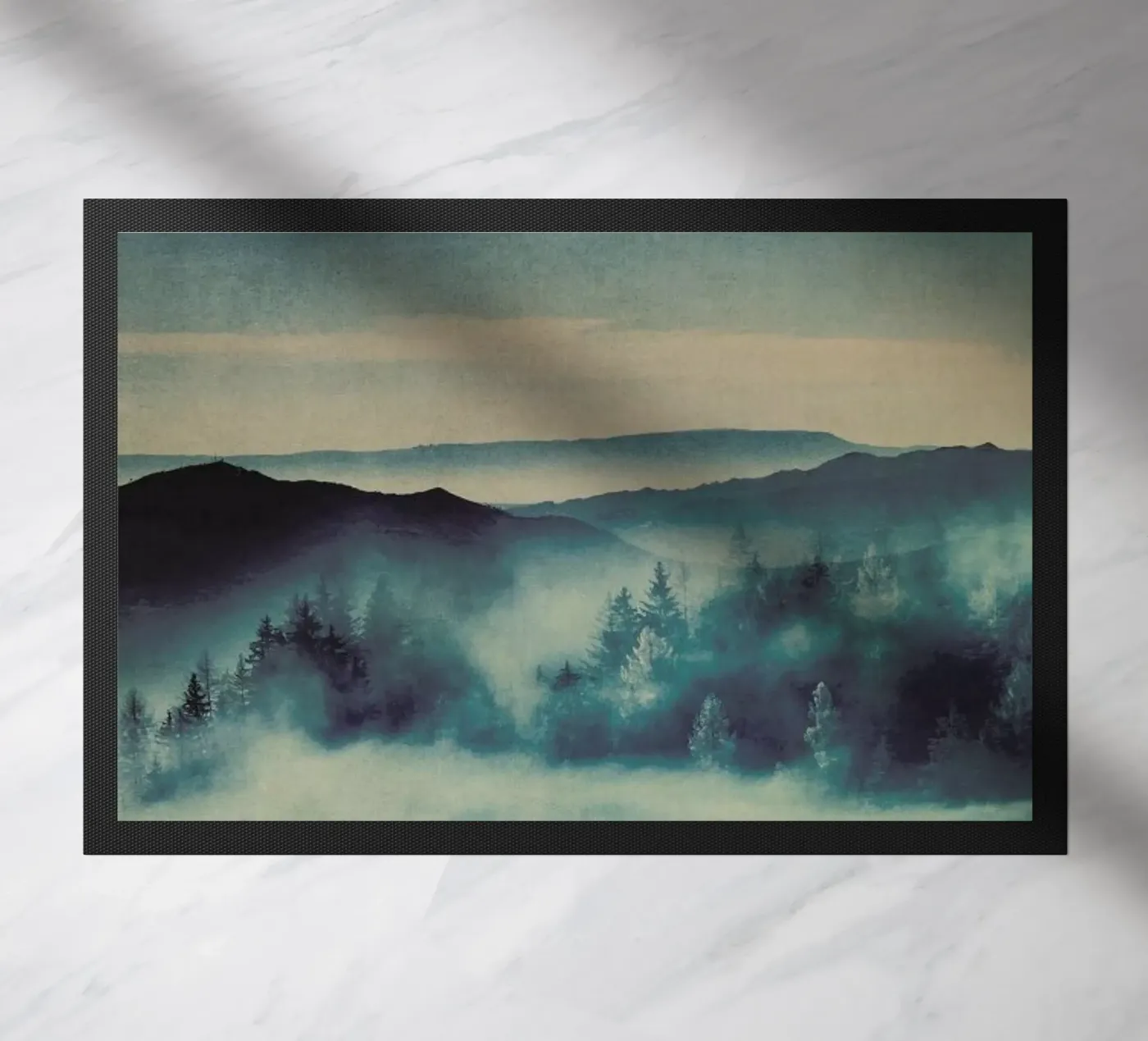 Mountain Range and Pine Forest doormat by Ingrid Beddoes