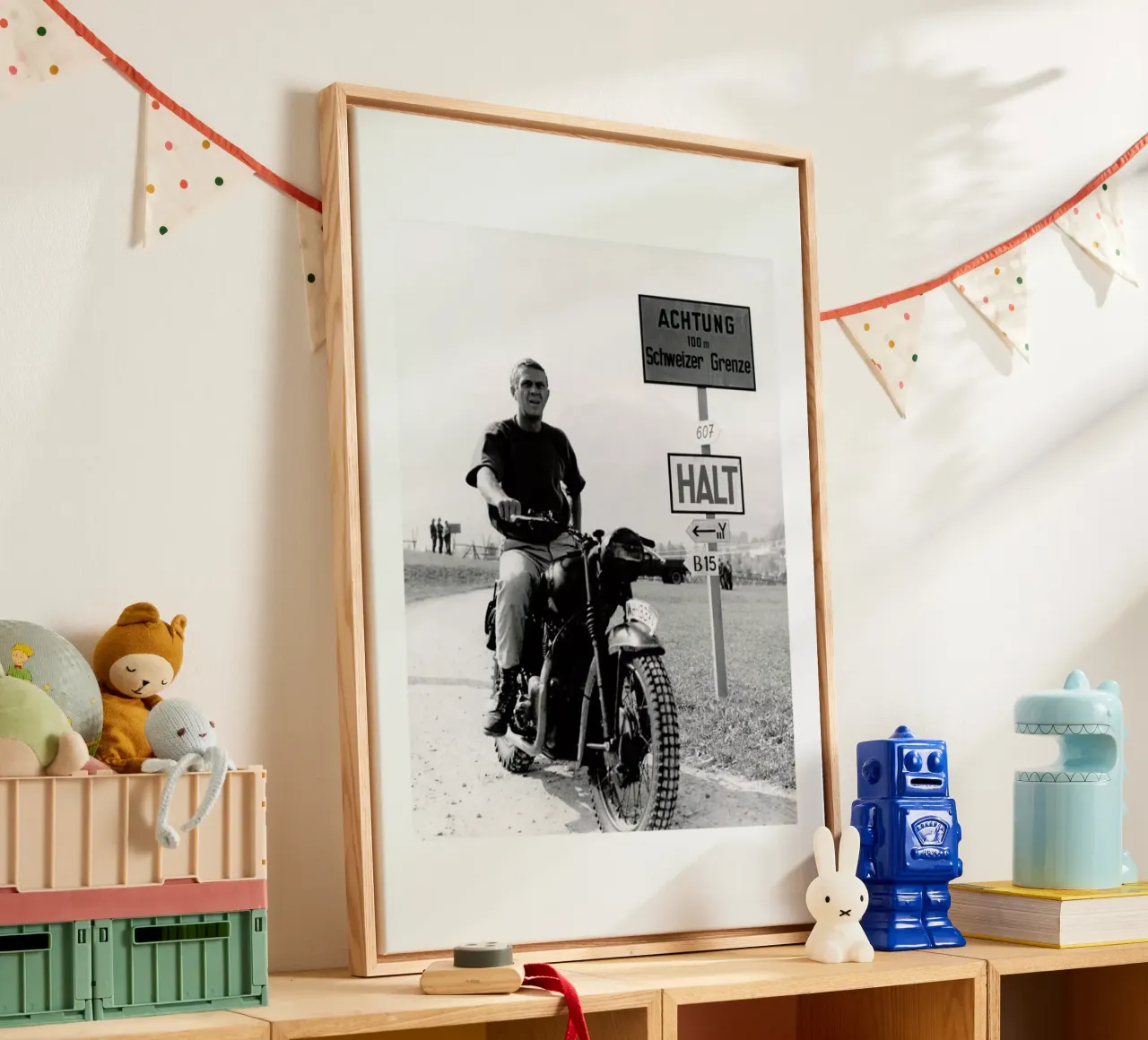 Steve McQueen "The Great Escape" 1963 canvas with Floater frame by Gallery Print and Art Limited