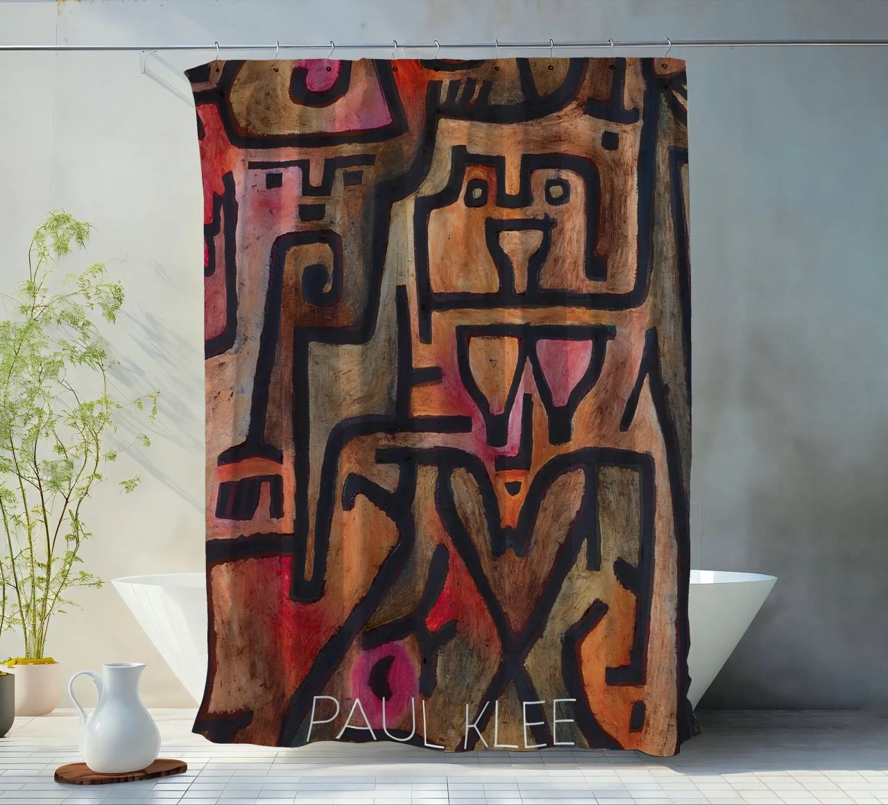 Paul Klee Interlocking Forms - Abstract Bauhaus shower curtain by NorwesClub