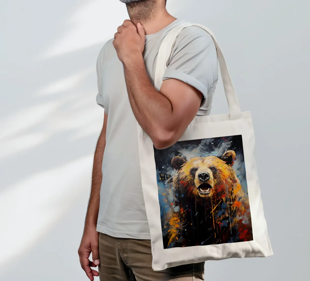 Bear Abstract 3 borsa in juta da Mateo