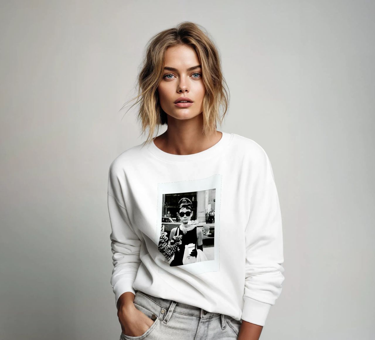Audrey Hepburn in Breakfast at Tiffany's, 1961 Sweatshirt von Gallery Print and Art Limited