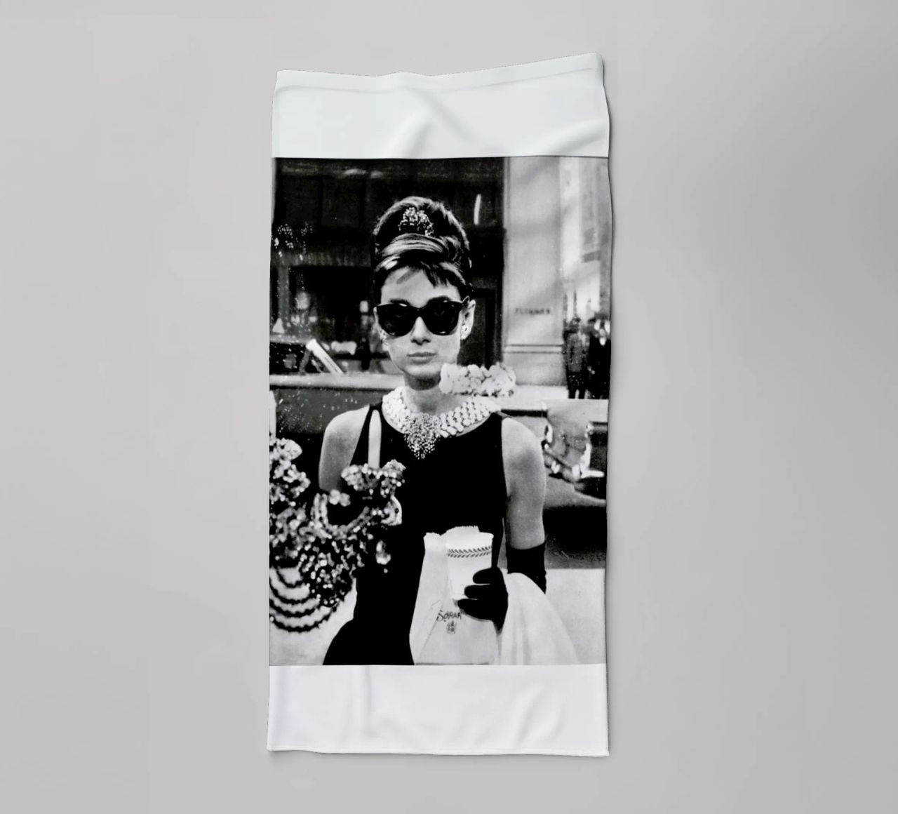 Audrey Hepburn in Breakfast at Tiffany's, 1961 towel by Gallery Print and Art Limited