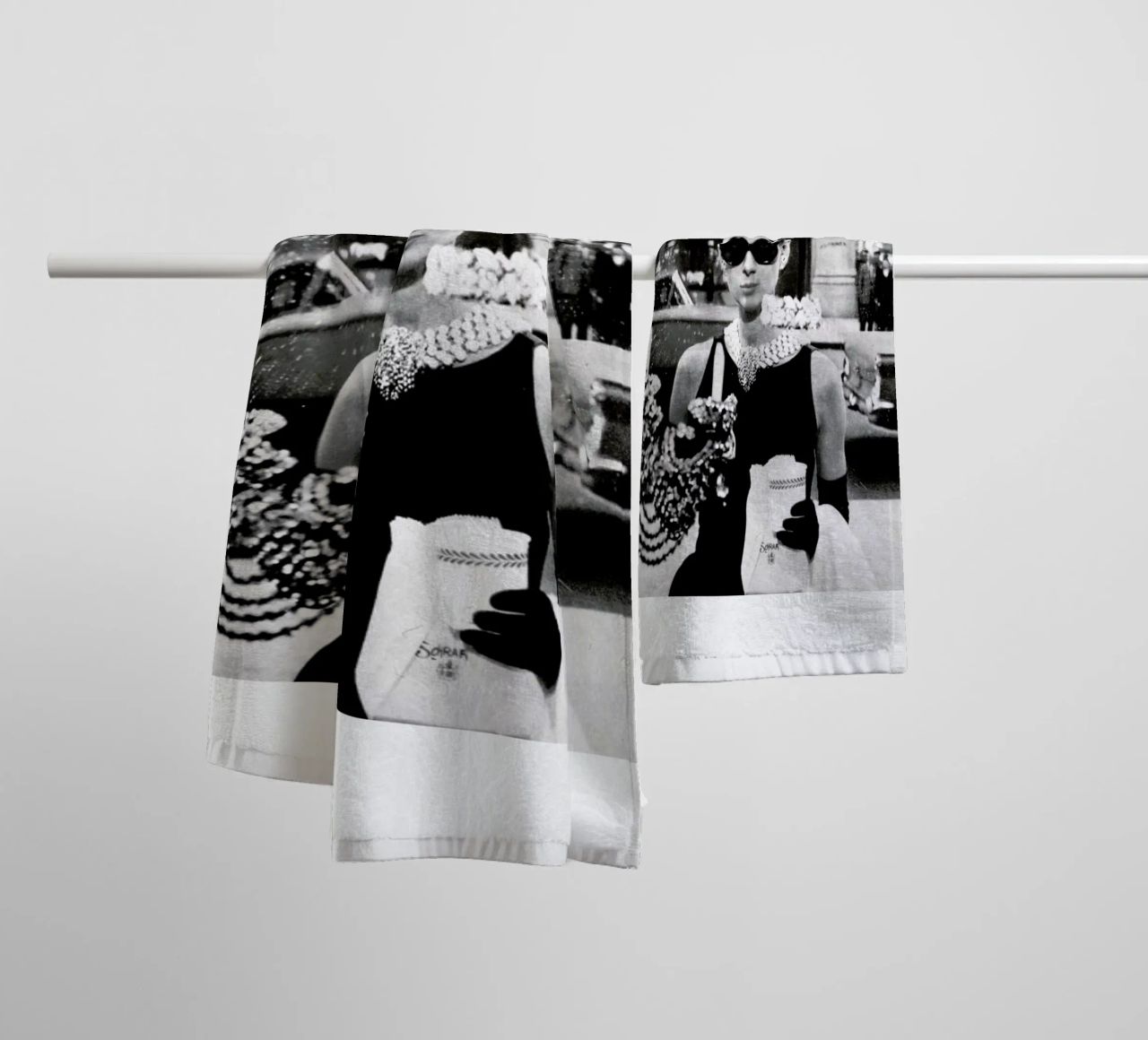 Audrey Hepburn in Breakfast at Tiffany's, 1961 towel by Gallery Print and Art Limited