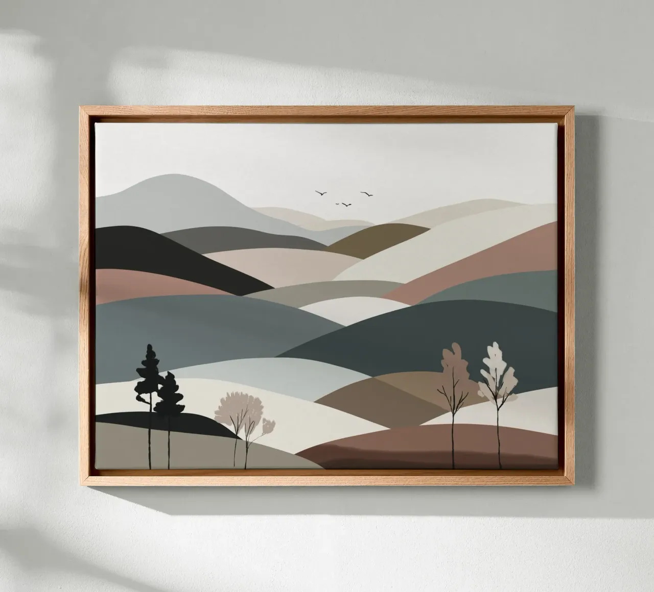 Scandinavian muted color mountain range 03 canvas with Floater frame by Little Dean