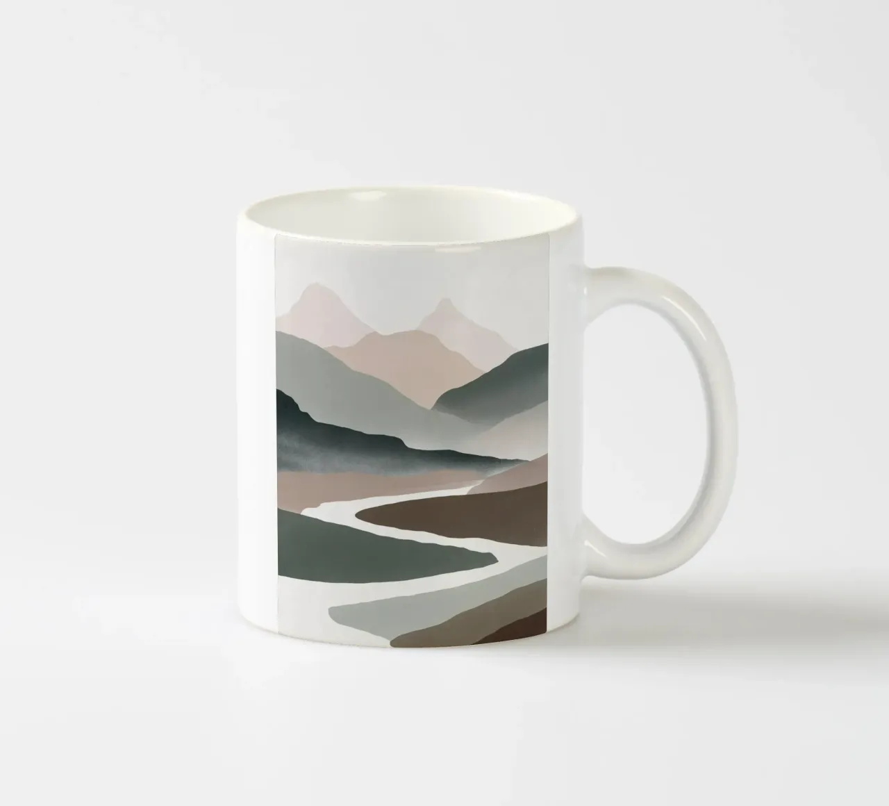 Scandinavian muted color mountain range 02 ceramic mug by Little Dean
