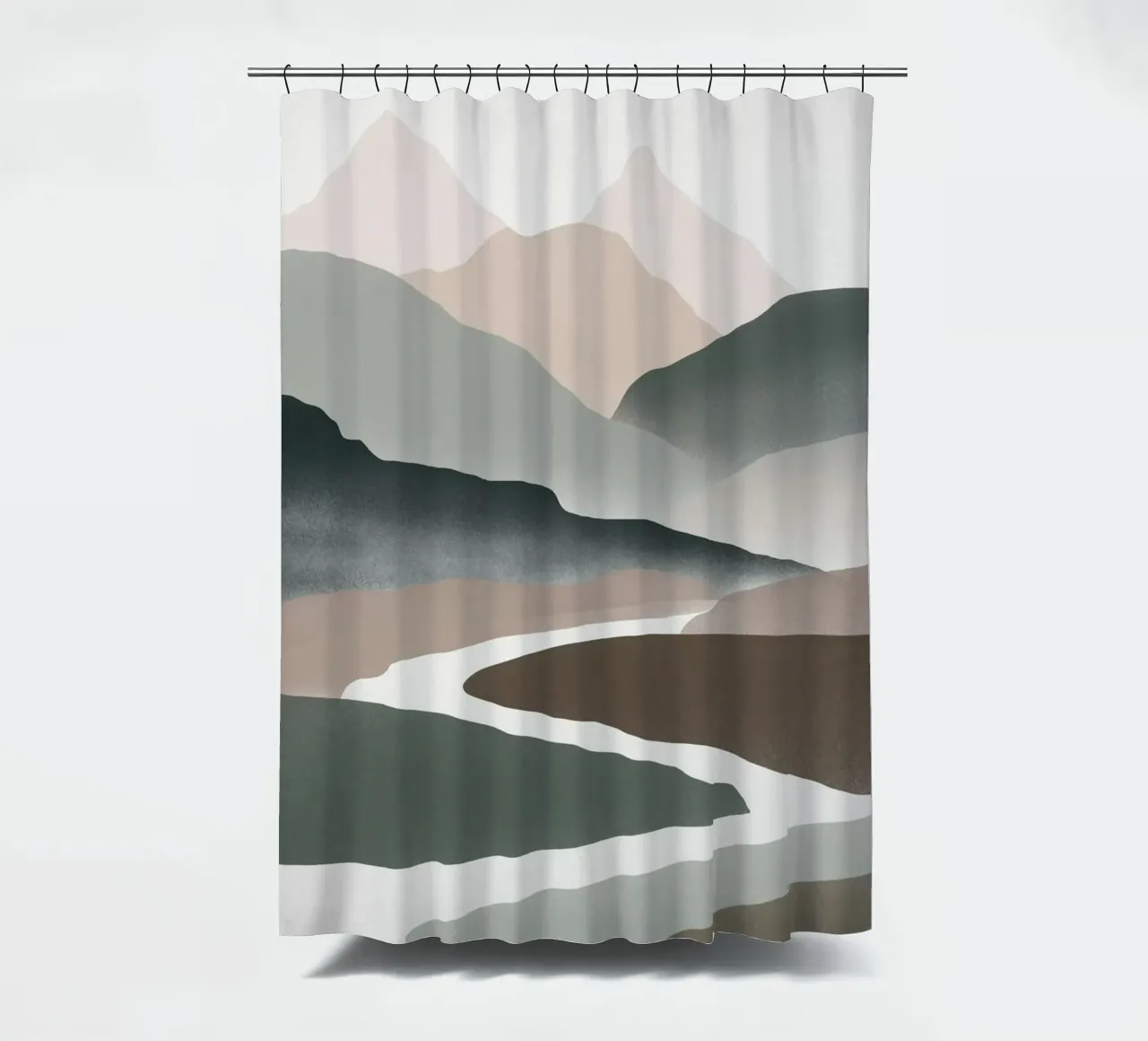 Scandinavian muted color mountain range 02 shower curtain by Little Dean
