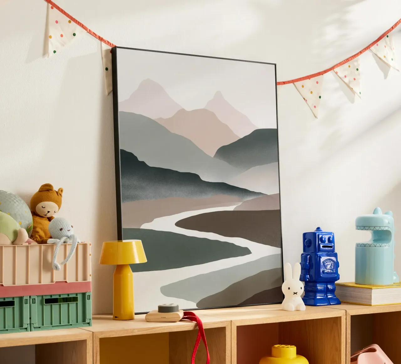 Scandinavian muted color mountain range 02 alu-dibond by Little Dean