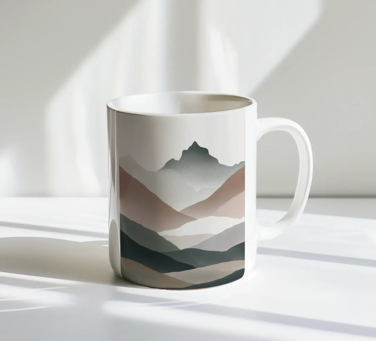 Scandinavian muted color mountain range 01 ceramic mug by Little Dean