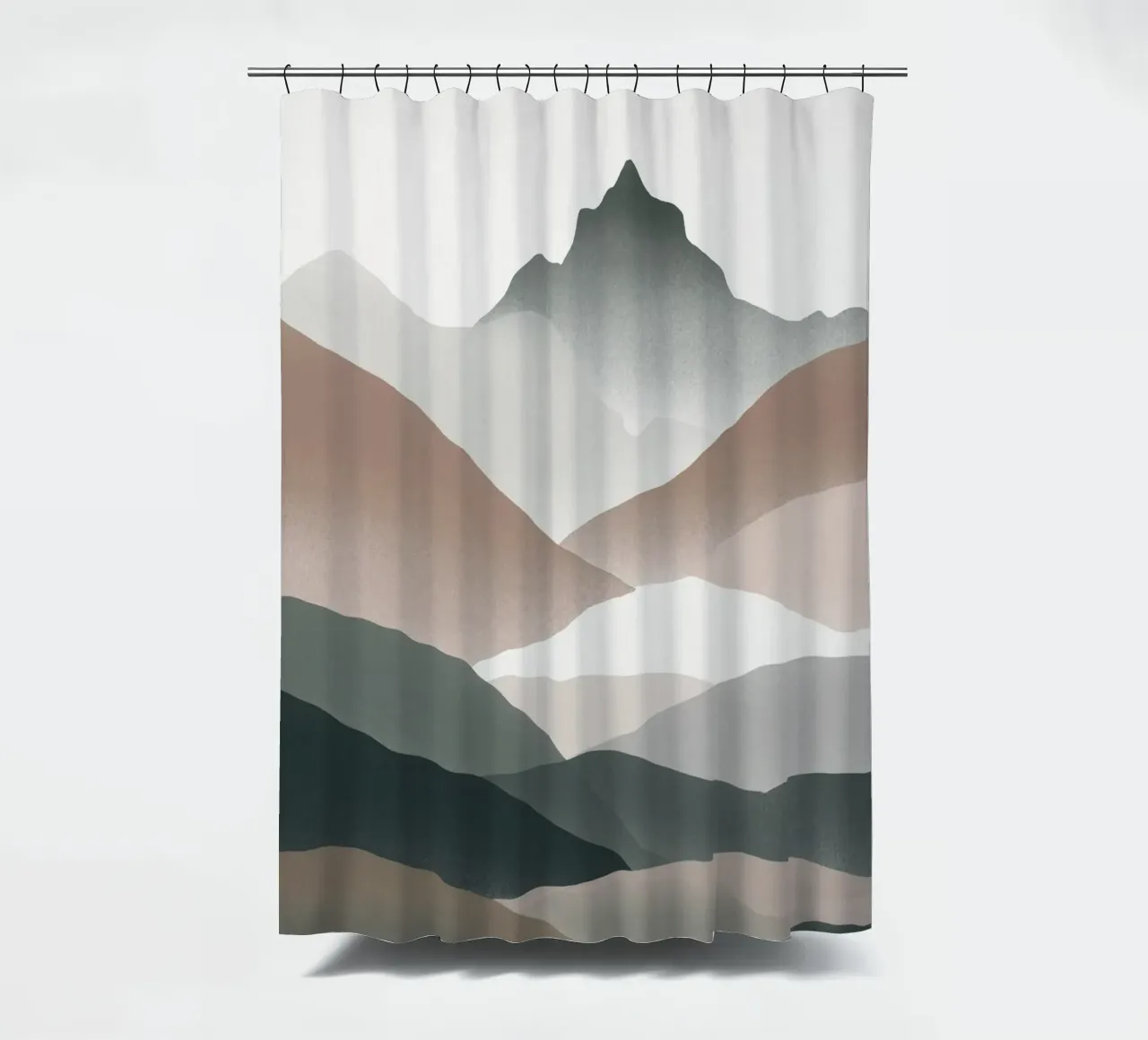 Scandinavian muted color mountain range 01 shower curtain by Little Dean